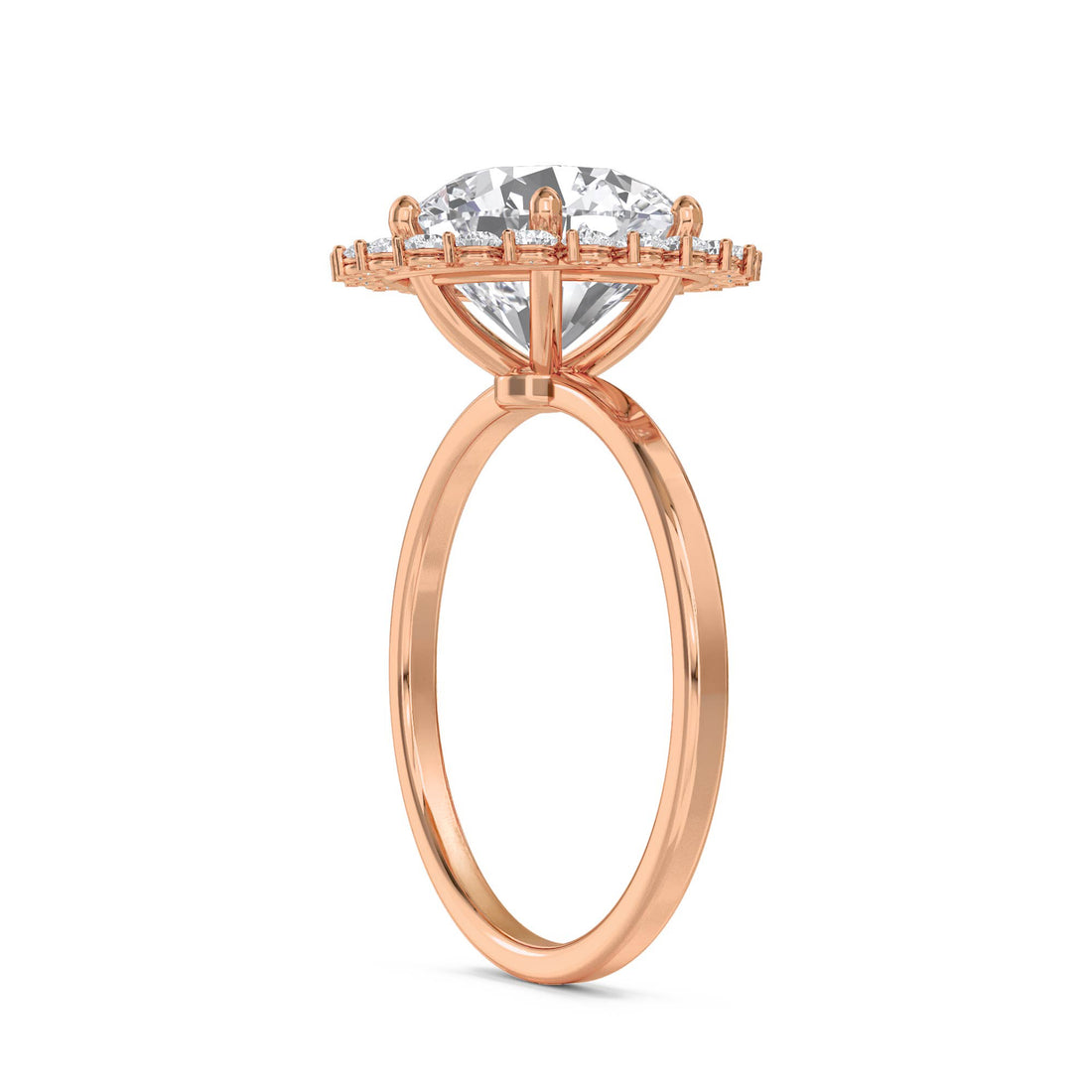 Round Diamond Ring with Delicate Cluster Halo - Rose Gold - Pose 3