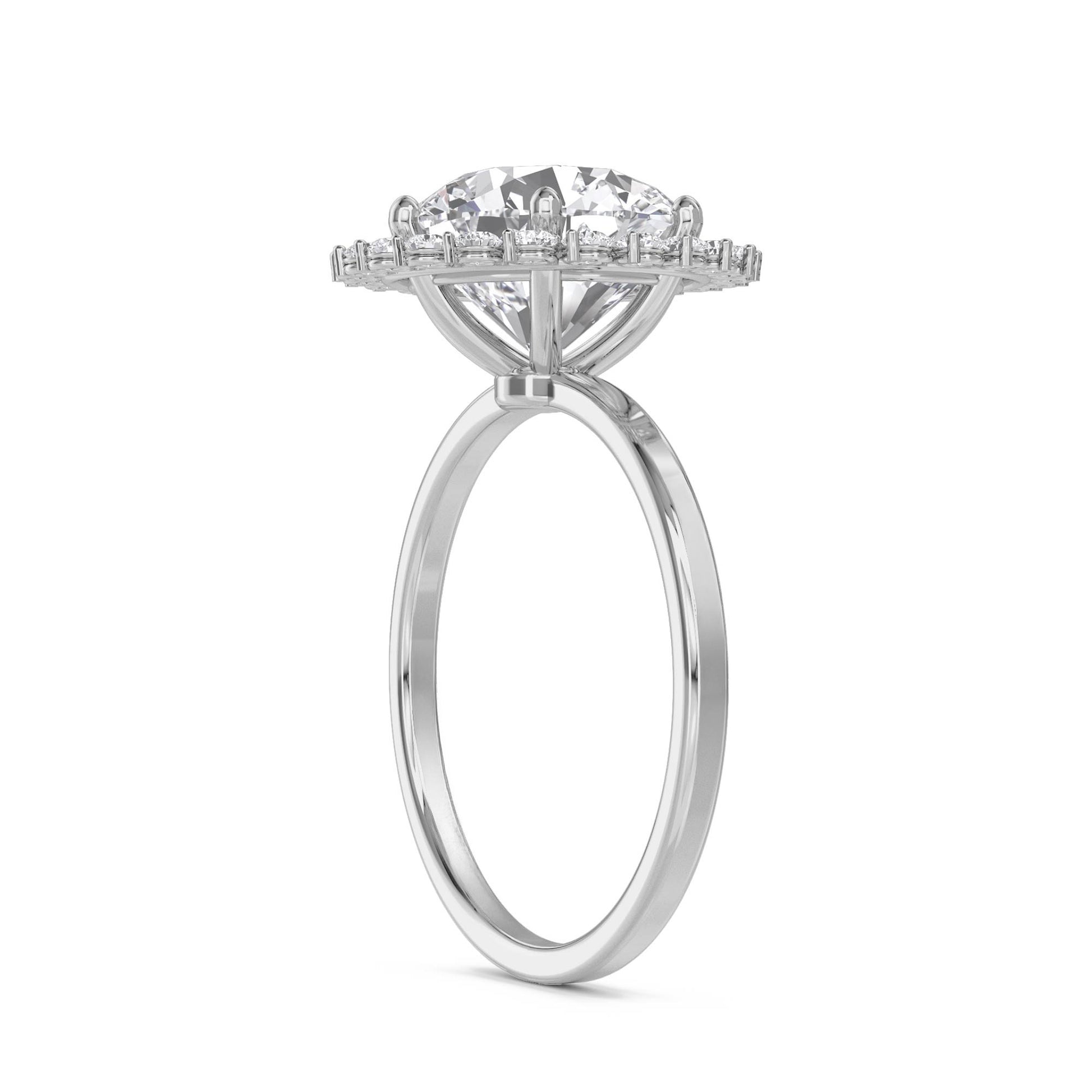 Round Diamond Ring with Delicate Cluster Halo - White Gold - Pose 3