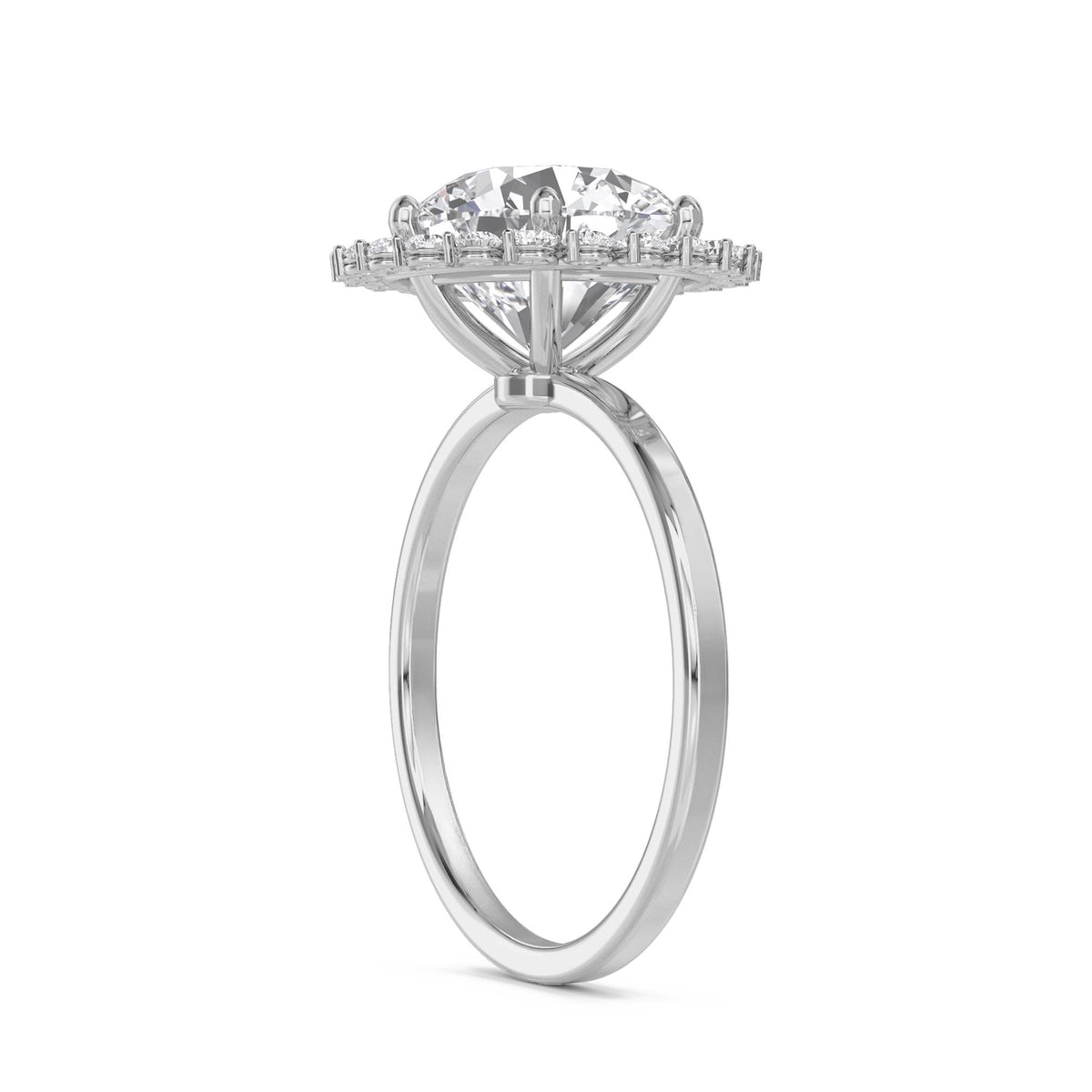 Round Diamond Ring with Delicate Cluster Halo (Silver) - image 2
