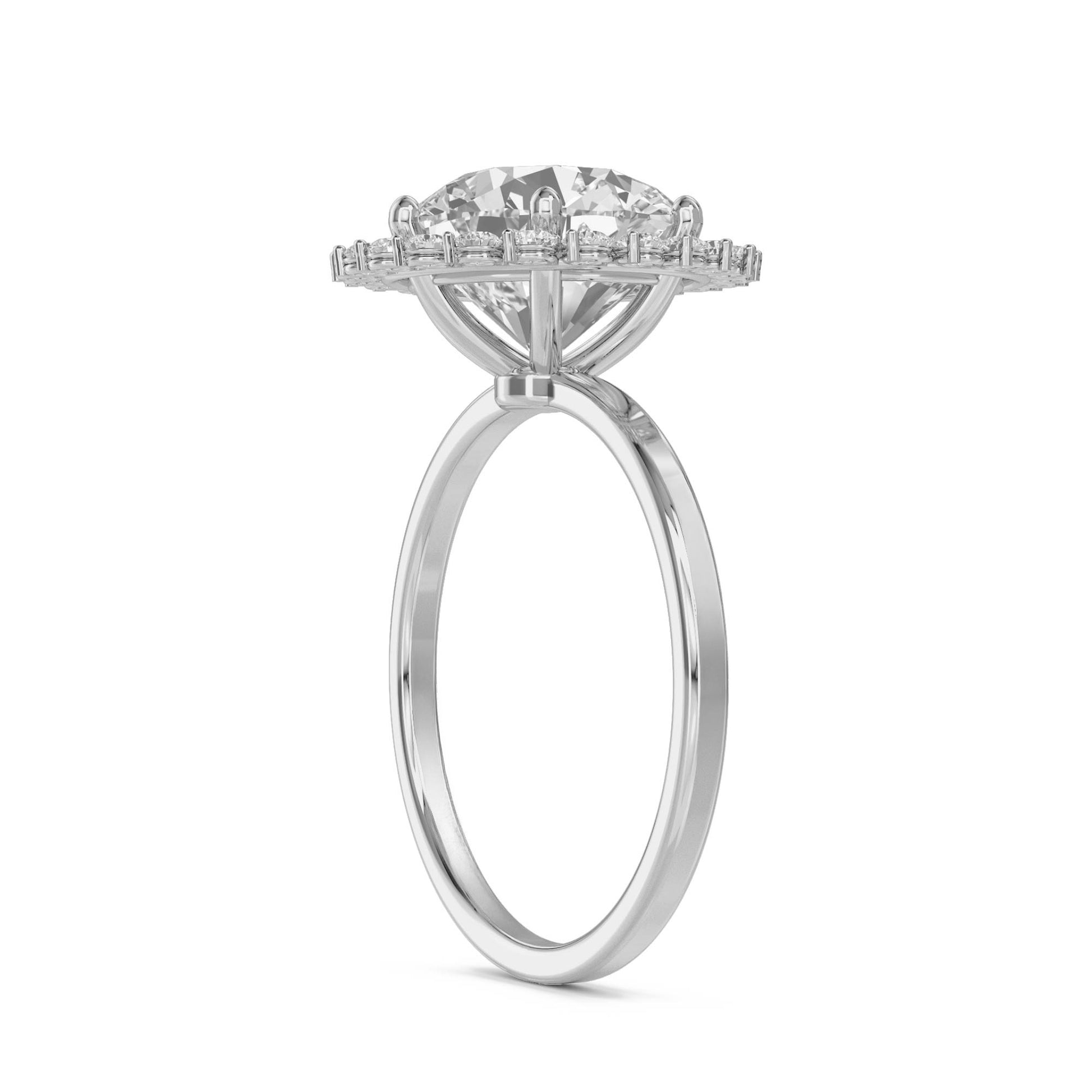Round Diamond Ring with Delicate Cluster Halo (Silver) - image 2