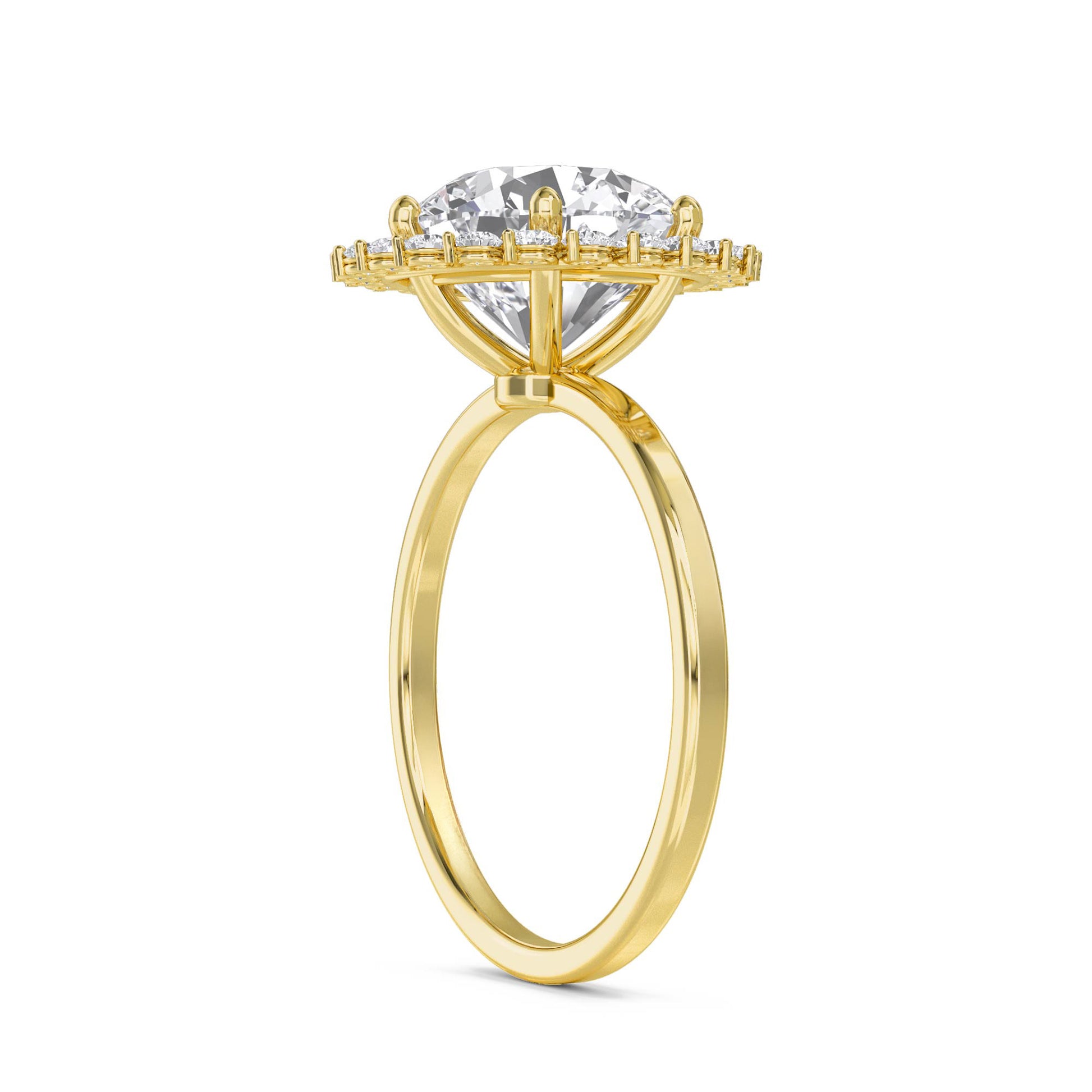 Round Diamond Ring with Delicate Cluster Halo - Yellow Gold - Pose 3