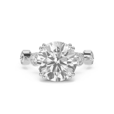 Round Diamond Ring with Bezel-Set Side Stones (Silver) - image 1