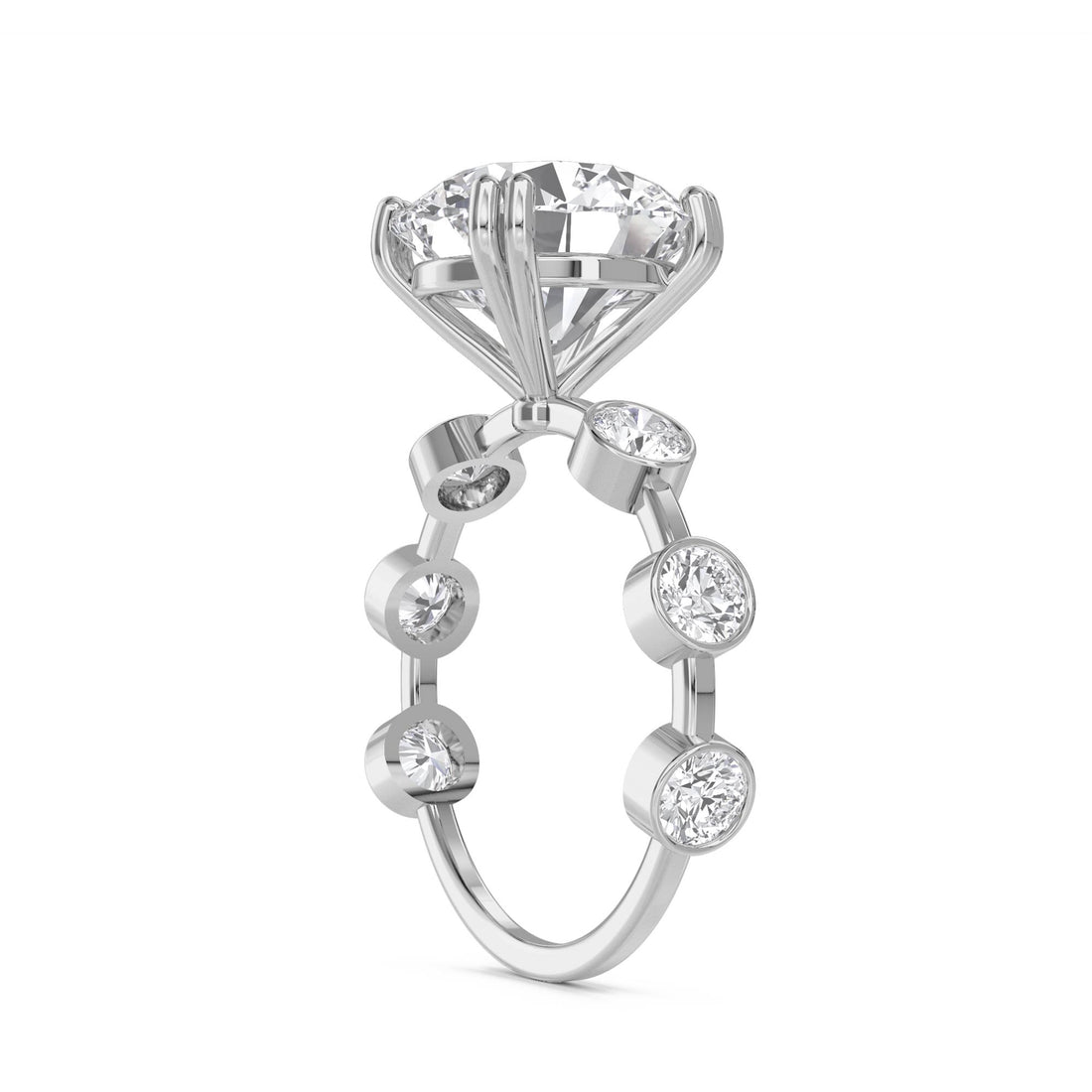 Round Diamond Ring with Bezel-Set Side Stones (Silver) - image 1