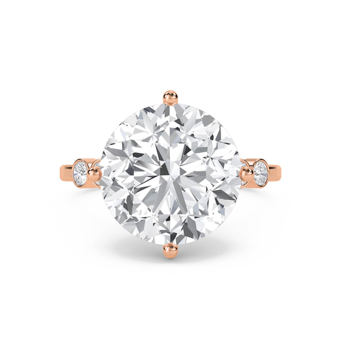 Round Solitaire Diamond Ring with Bezel Side Accents - Rose Gold - Pose 1