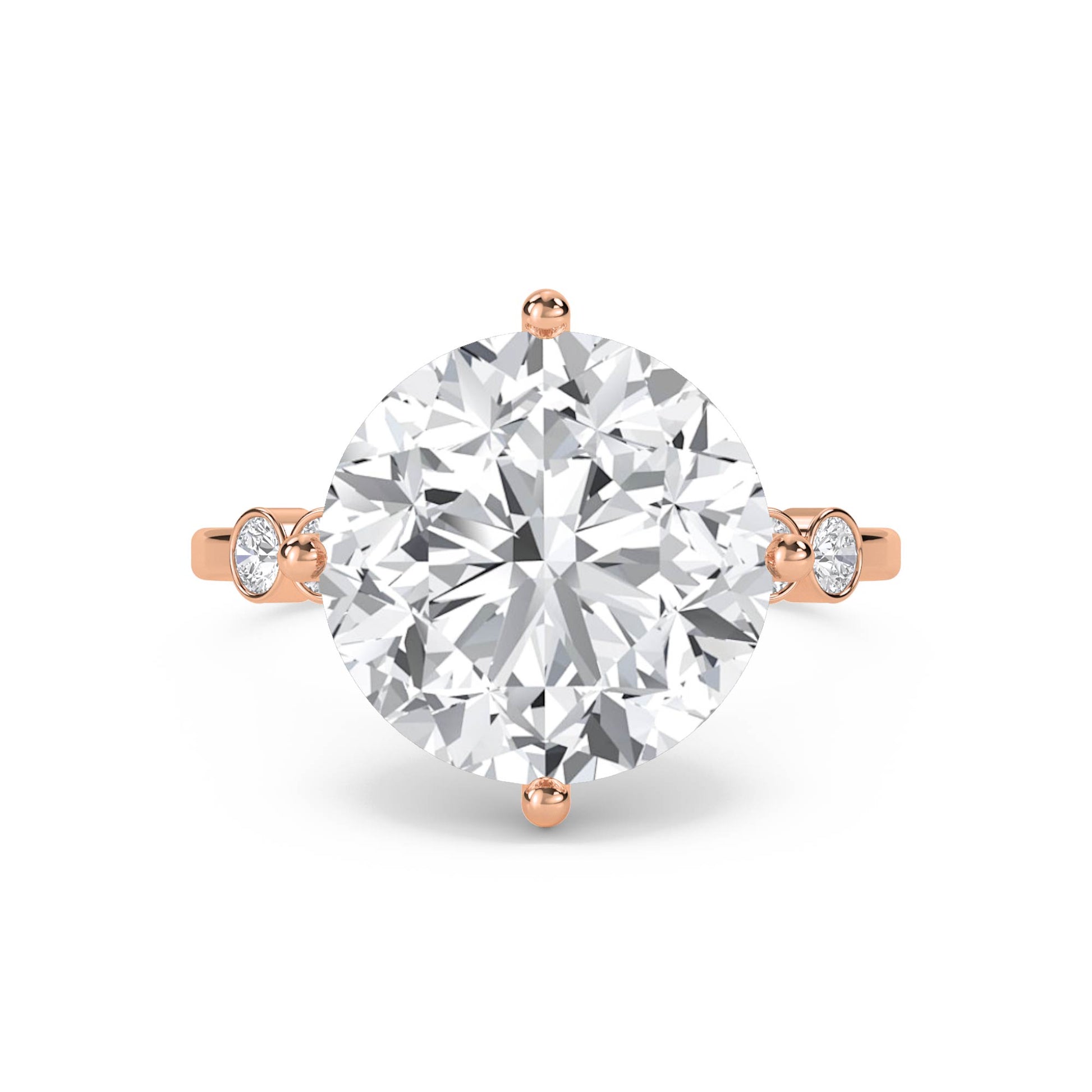 Round Solitaire Diamond Ring with Bezel Side Accents - Rose Gold - Pose 1
