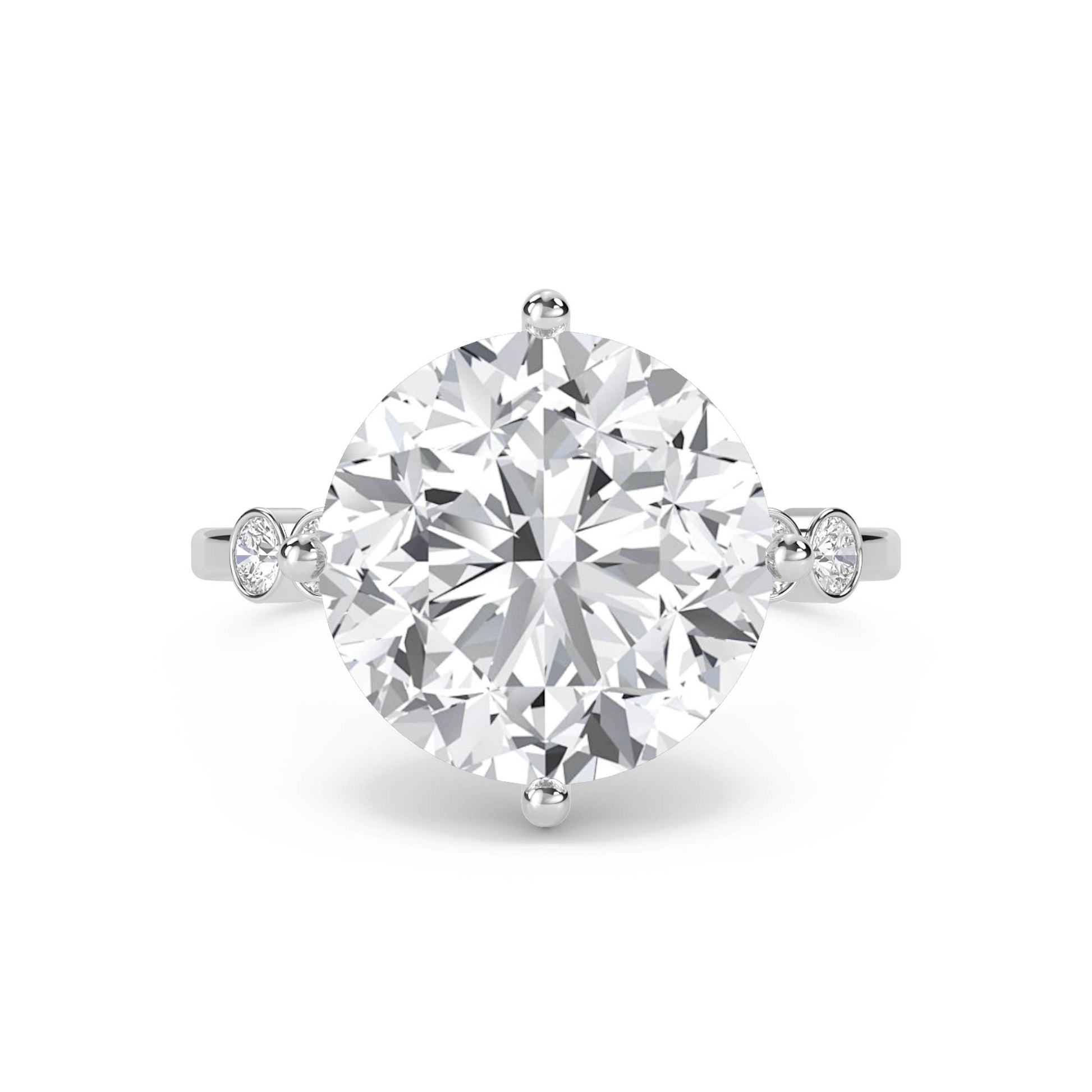 Round Solitaire Diamond Ring with Bezel Side Accents - White Gold - Pose 1