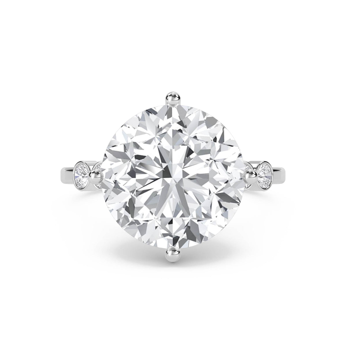Round Solitaire Diamond Ring with Bezel Side Accents (Silver) - image 1