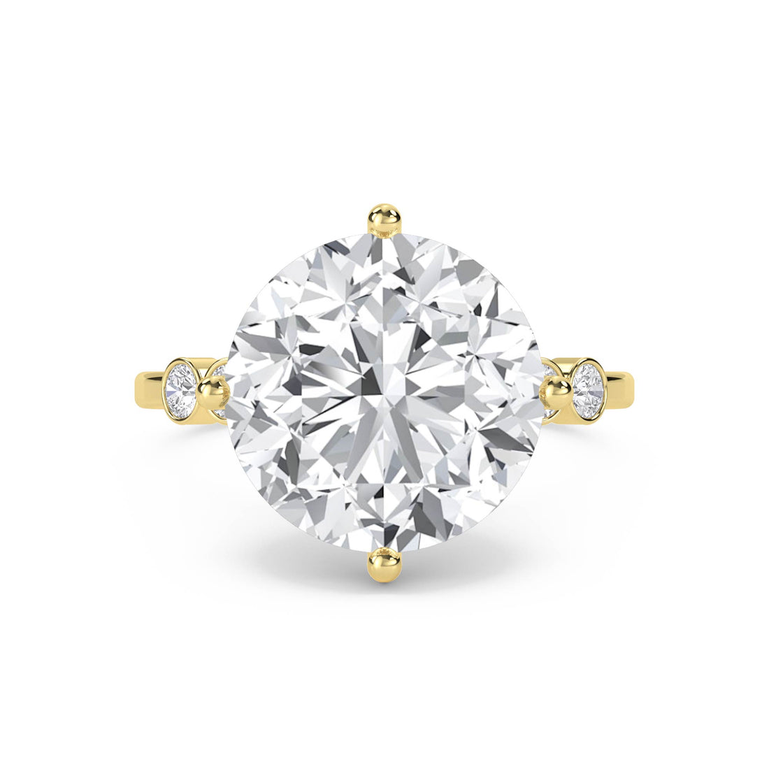Round Solitaire Diamond Ring with Bezel Side Accents - Yellow Gold - Pose 1