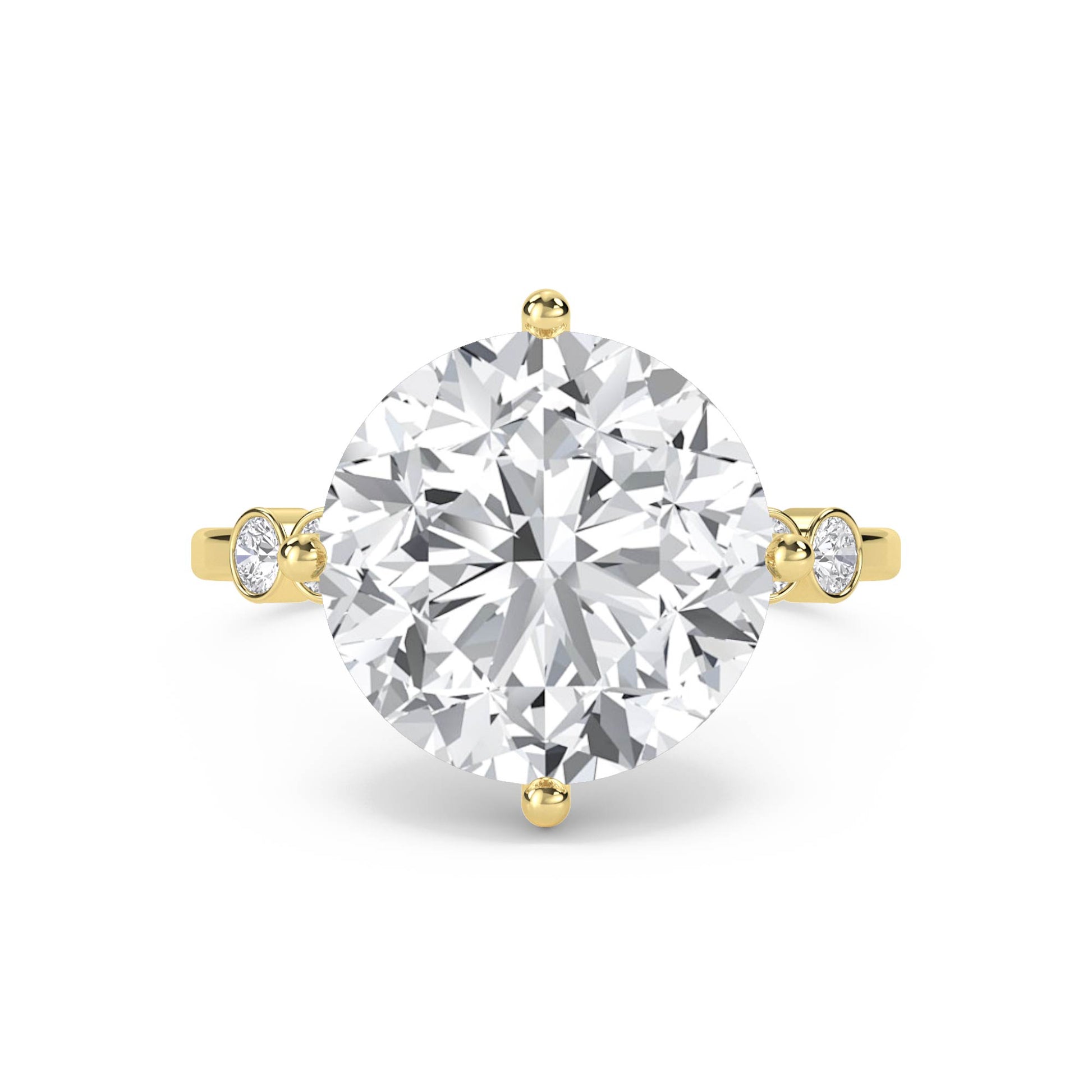 Round Solitaire Diamond Ring with Bezel Side Accents - Yellow Gold - Pose 1