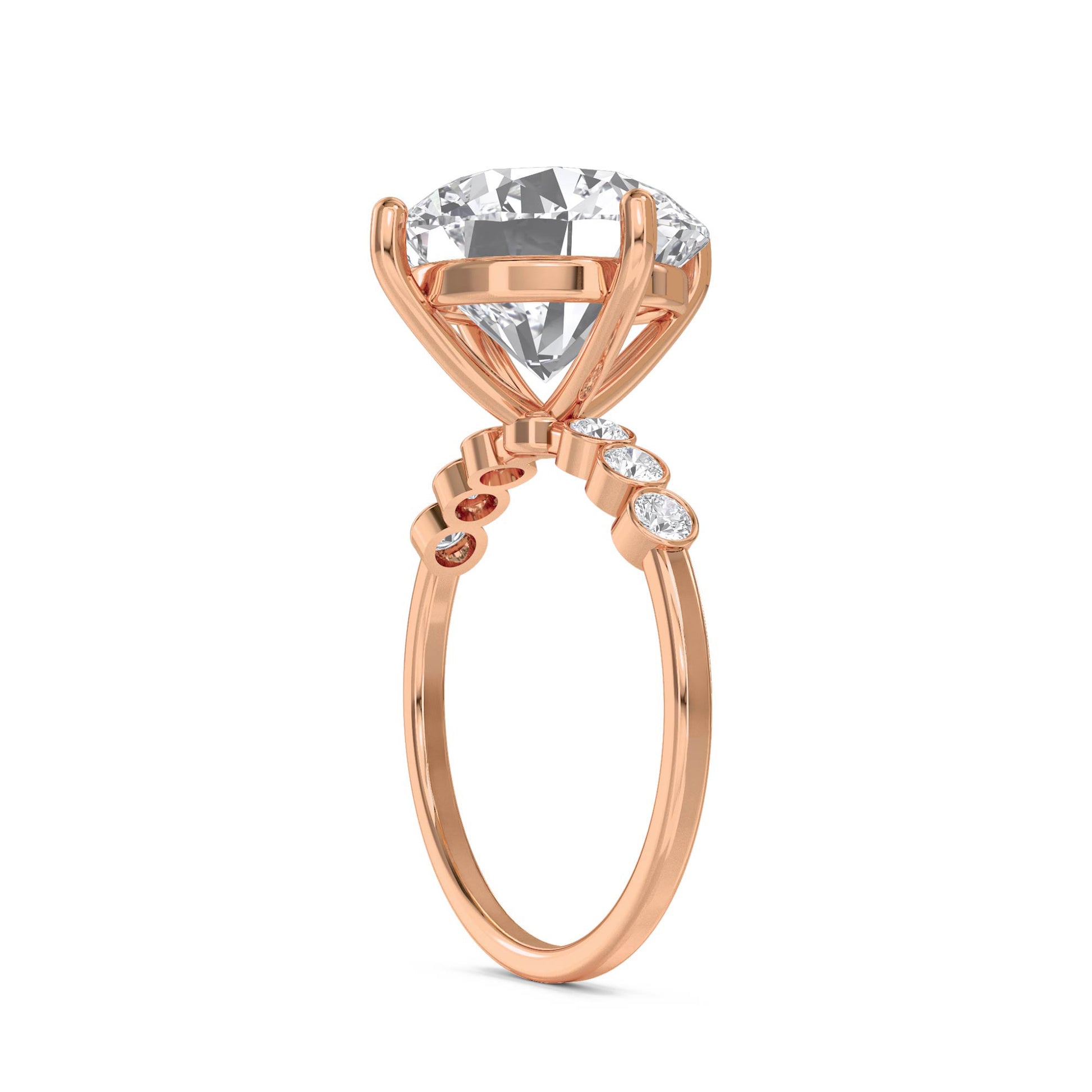 Round Solitaire Diamond Ring with Bezel Side Accents - Rose Gold - Pose 3