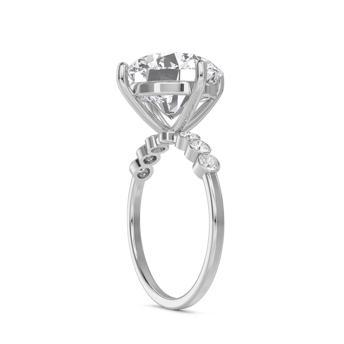 Round Solitaire Diamond Ring with Bezel Side Accents (Silver) - image 1