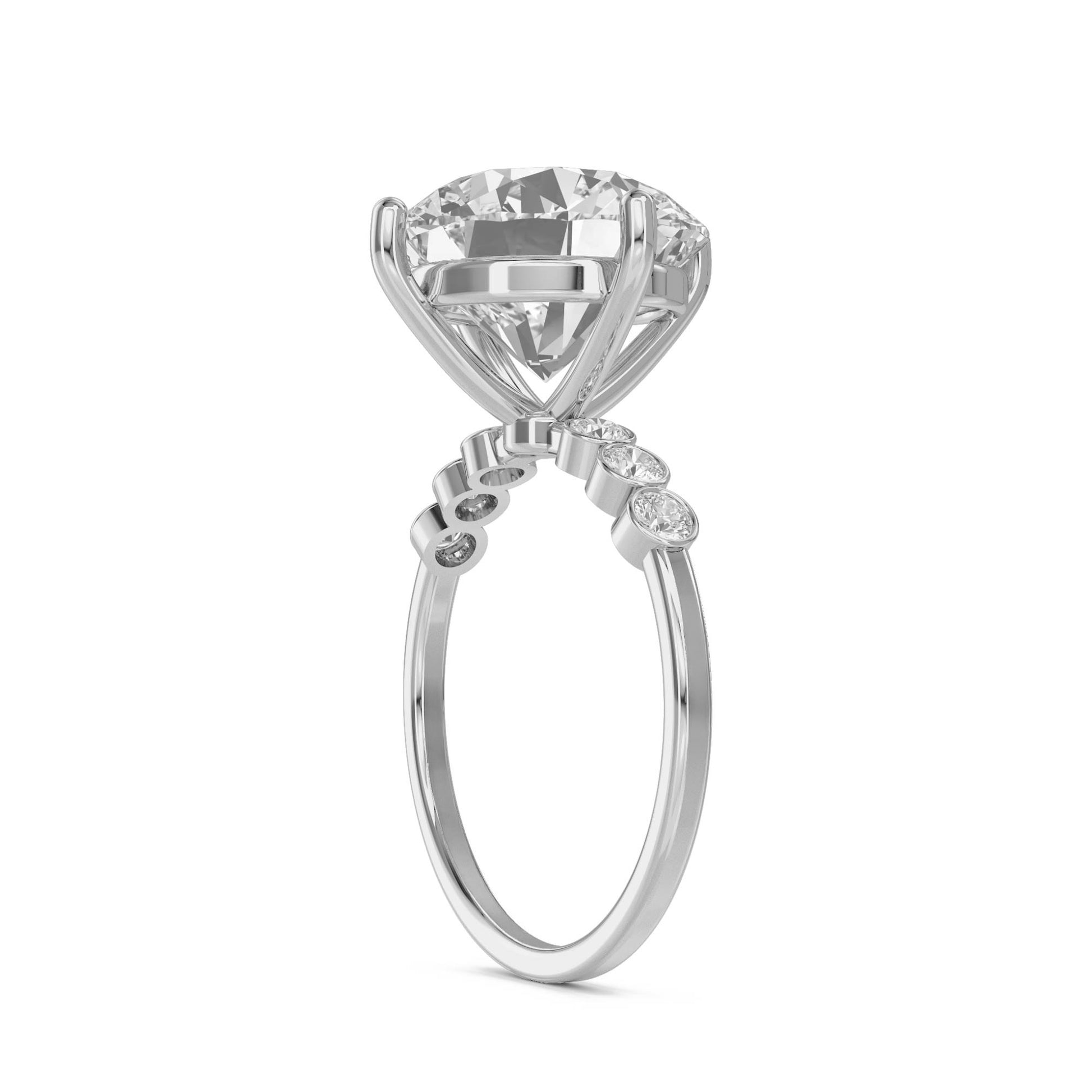 Round Solitaire Diamond Ring with Bezel Side Accents (Silver) - image 2