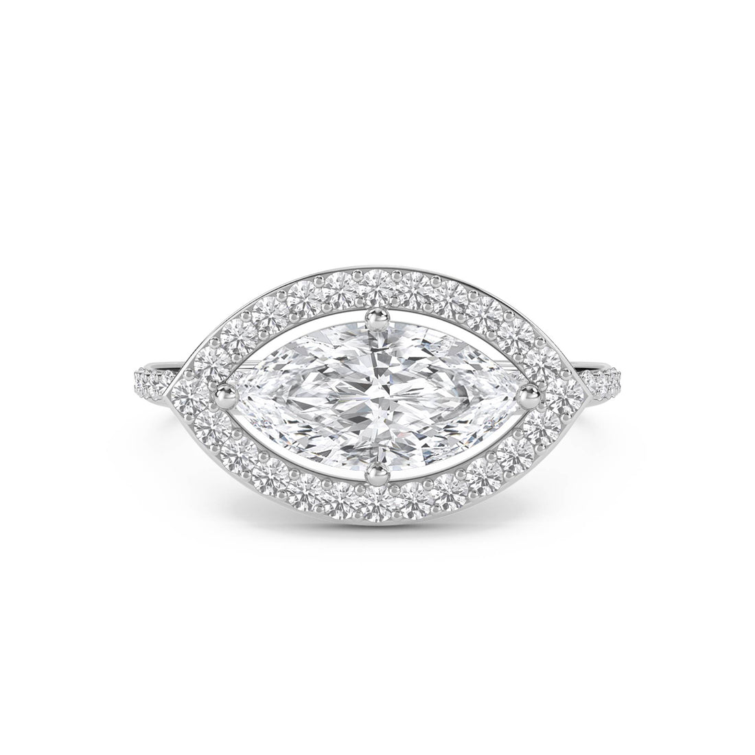 Marquise Diamond Ring with Pavé Halo Frame (Silver) - image 1