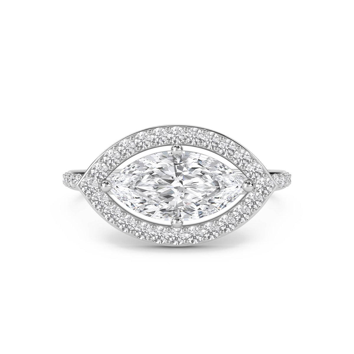 Marquise Diamond Ring with Pavé Halo Frame (Silver) - image 1
