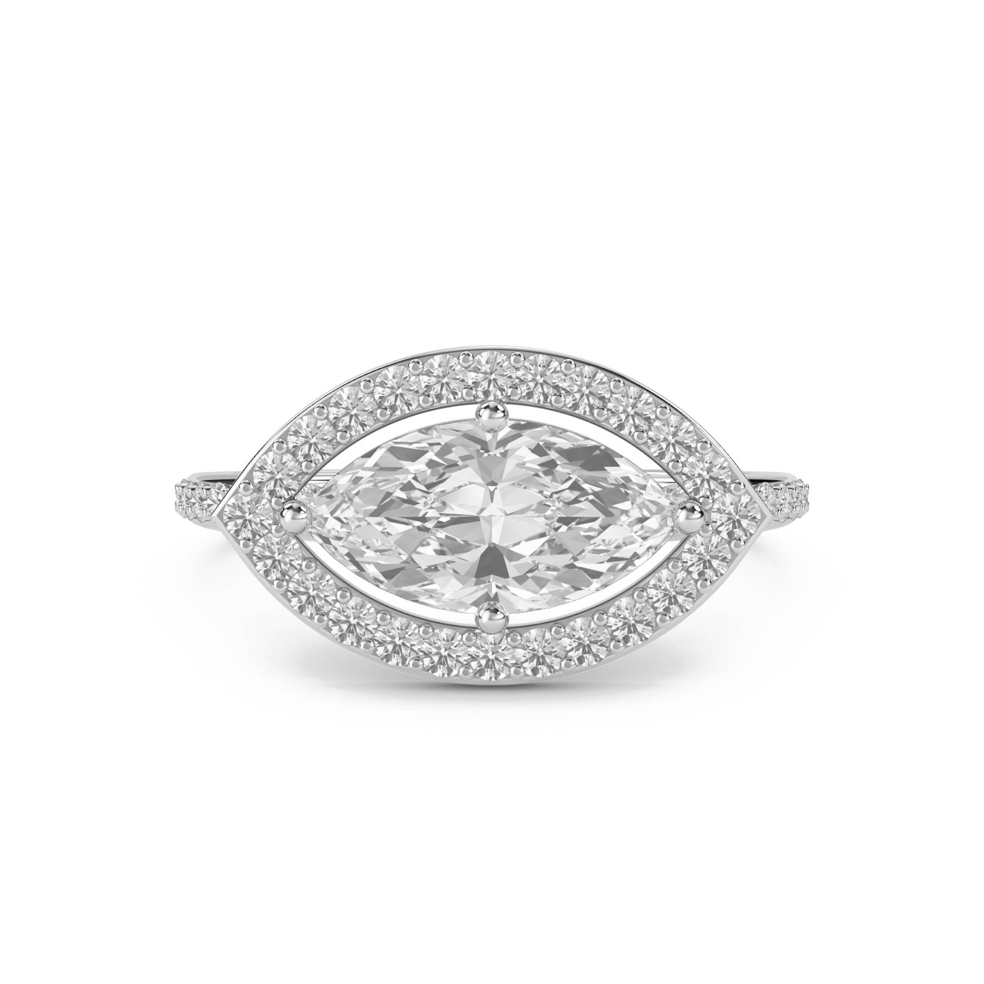 Marquise Diamond Ring with Pavé Halo Frame (Silver) - image 1