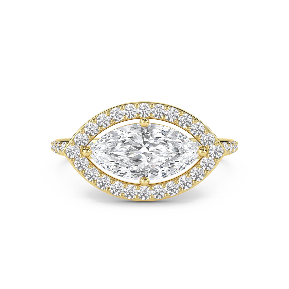 Marquise Diamond Ring with Pavé Halo Frame - Yellow Gold - Pose 1