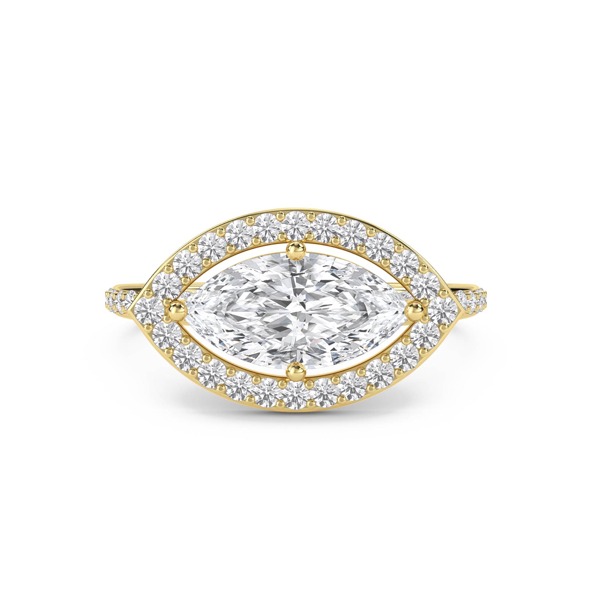 Marquise Diamond Ring with Pavé Halo Frame - Yellow Gold - Pose 1