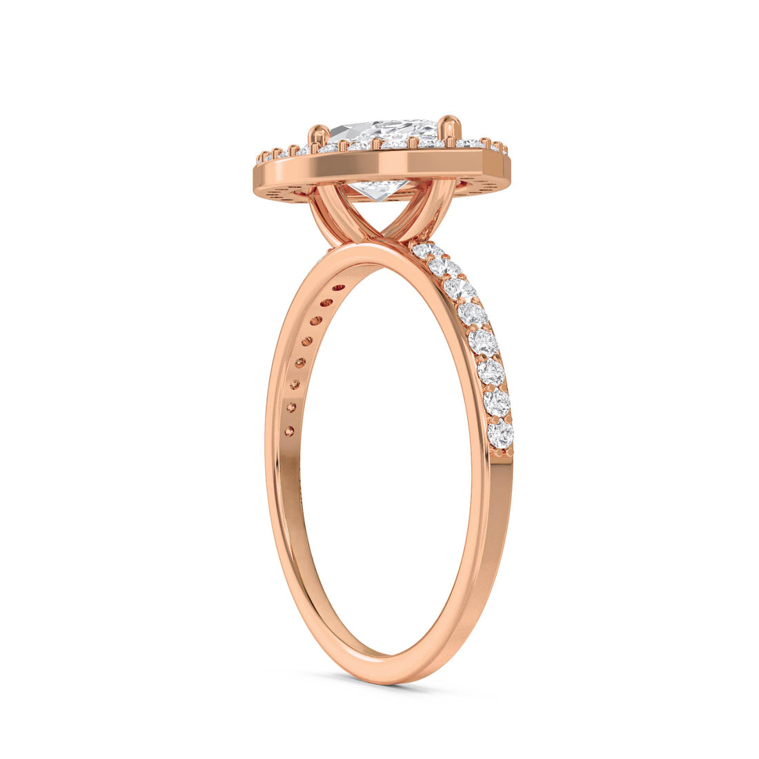 Marquise Diamond Ring with Pavé Halo Frame - Rose Gold - Pose 3