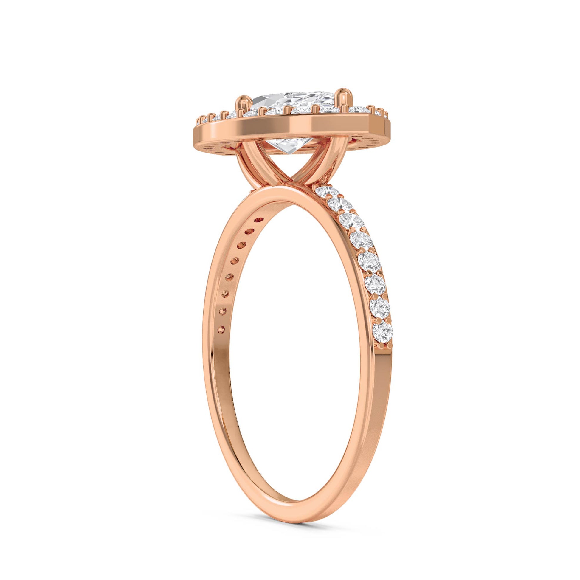 Marquise Diamond Ring with Pavé Halo Frame - Rose Gold - Pose 3