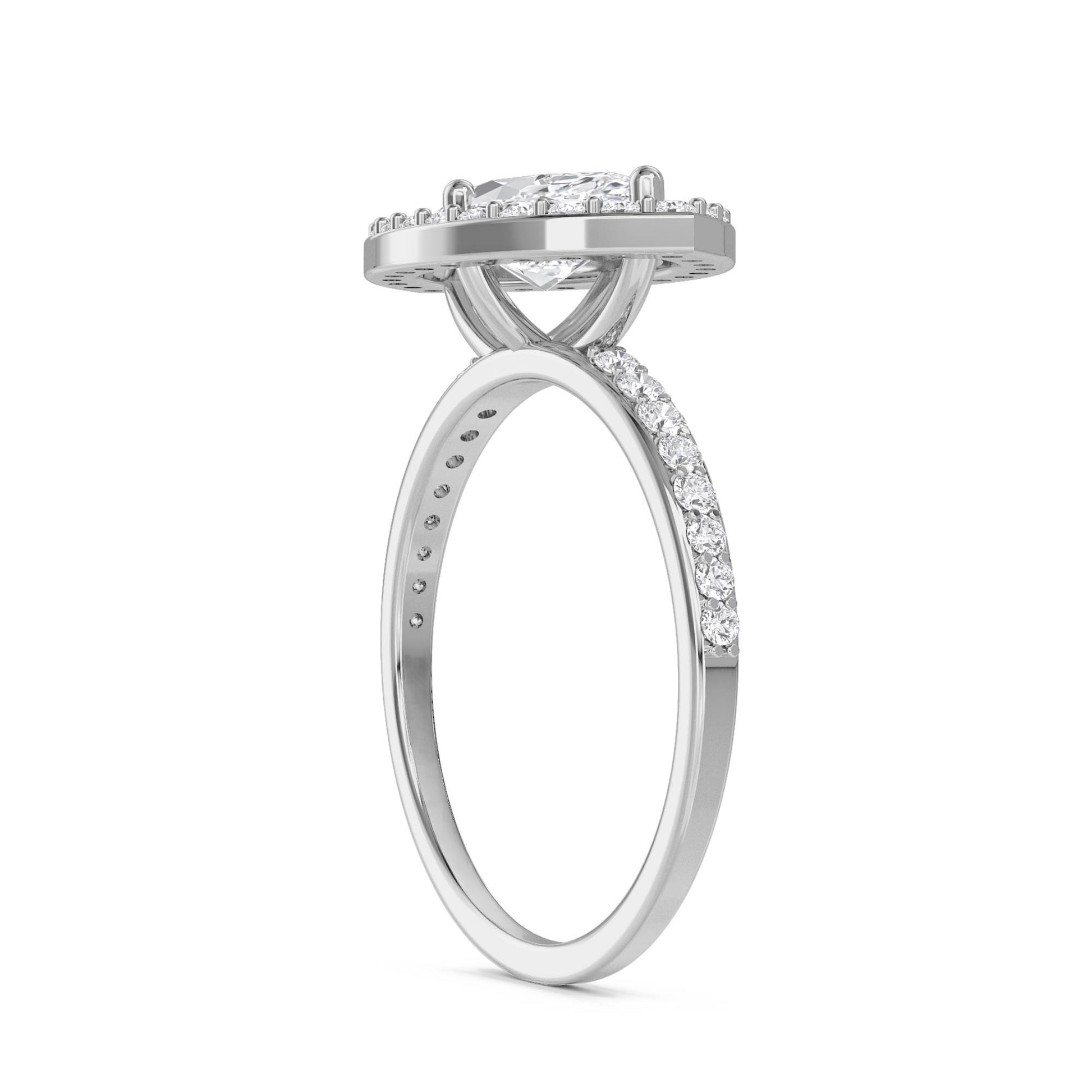 Marquise Diamond Ring with Pavé Halo Frame - White Gold - Pose 3