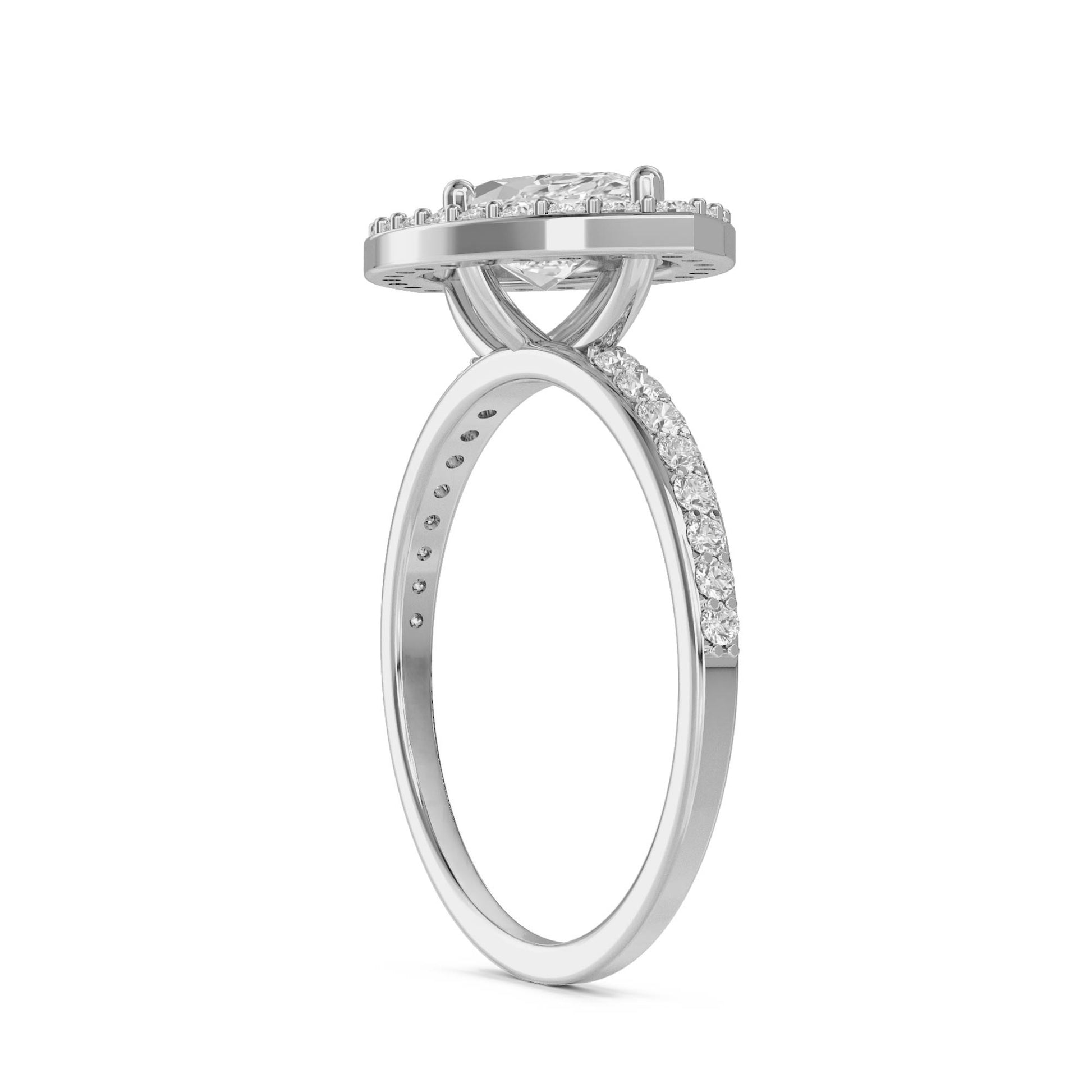 Marquise Diamond Ring with Pavé Halo Frame (Silver) - image 2