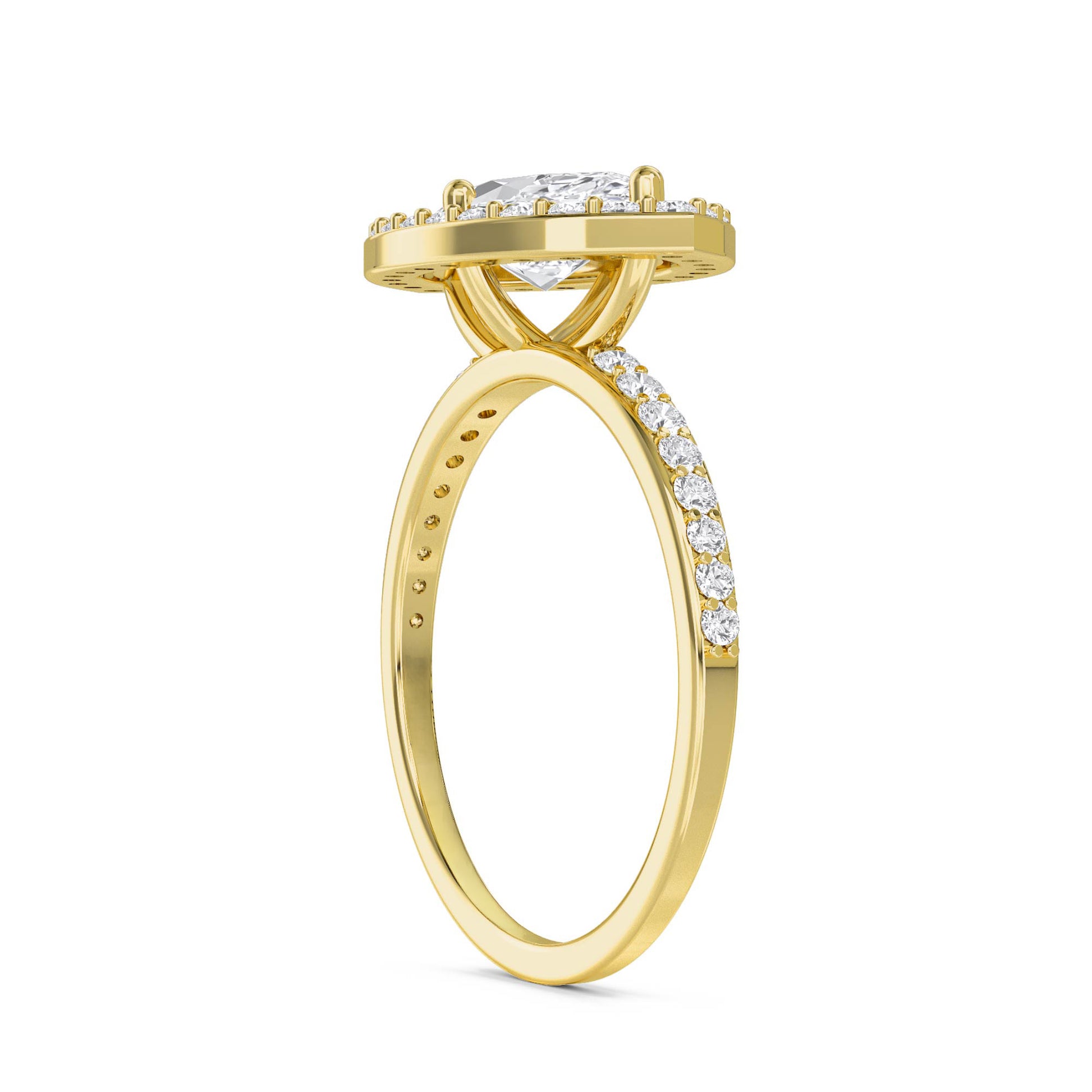 Marquise Diamond Ring with Pavé Halo Frame - Yellow Gold - Pose 3