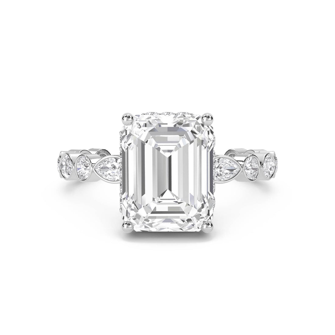 Emerald Cut Diamond Ring with Bezel Marquise Band (Silver) - image 1