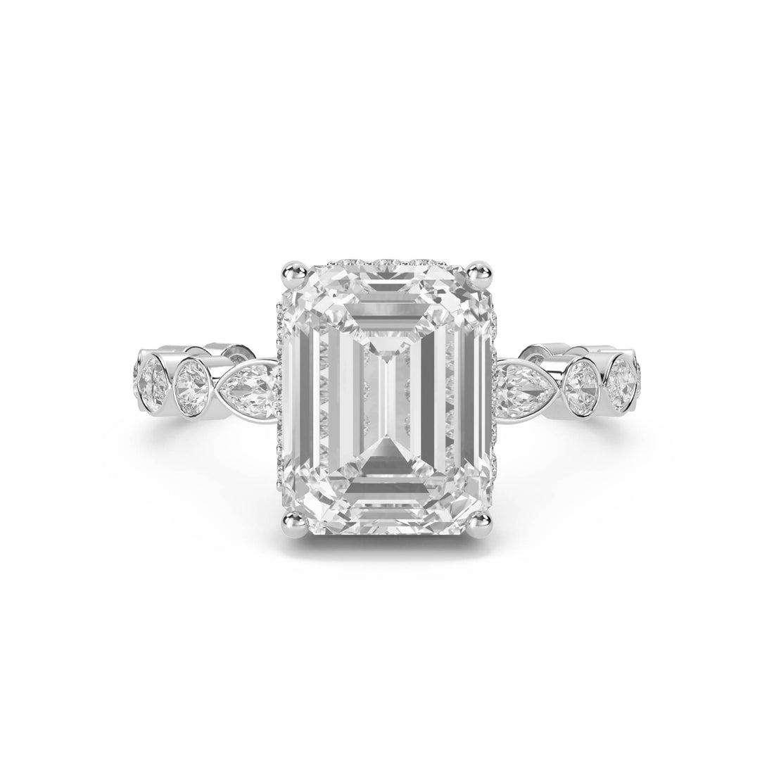 Emerald Cut Diamond Ring with Bezel Marquise Band (Silver) - image 1