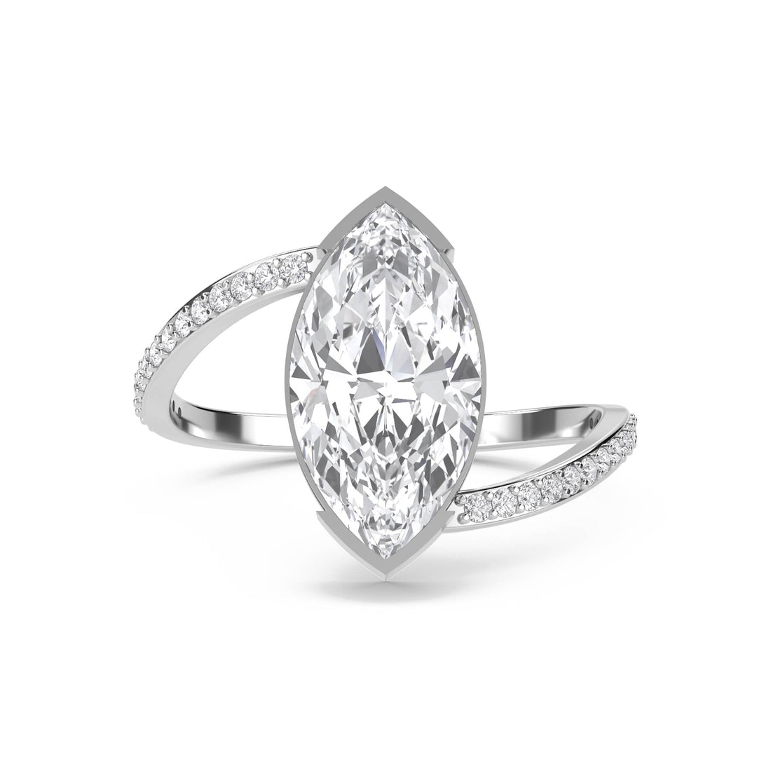 Bezel-Set Marquise Diamond Ring with Split Pavé Shank (Silver) - image 1
