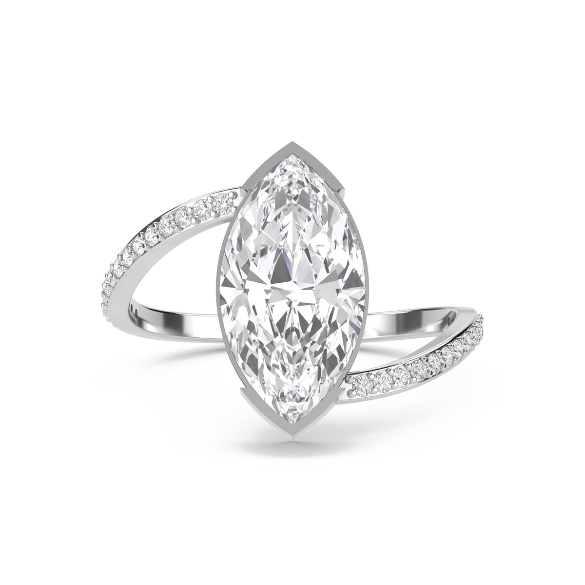 Bezel-Set Marquise Diamond Ring with Split Pavé Shank (Silver) - image 1