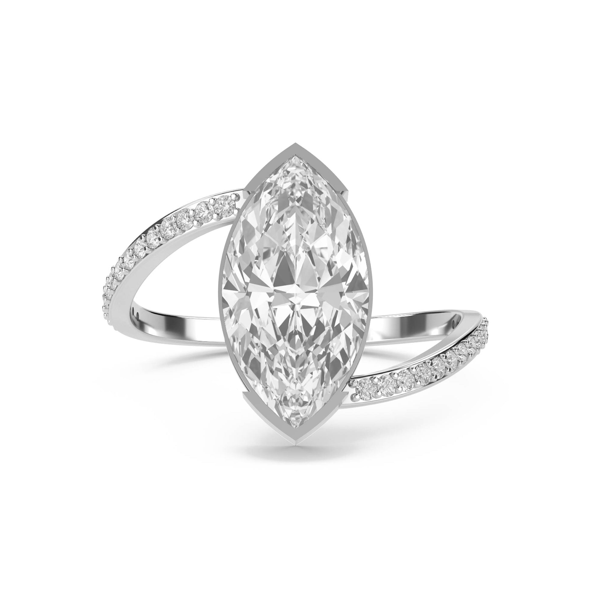 Bezel-Set Marquise Diamond Ring with Split Pavé Shank (Silver) - image 1