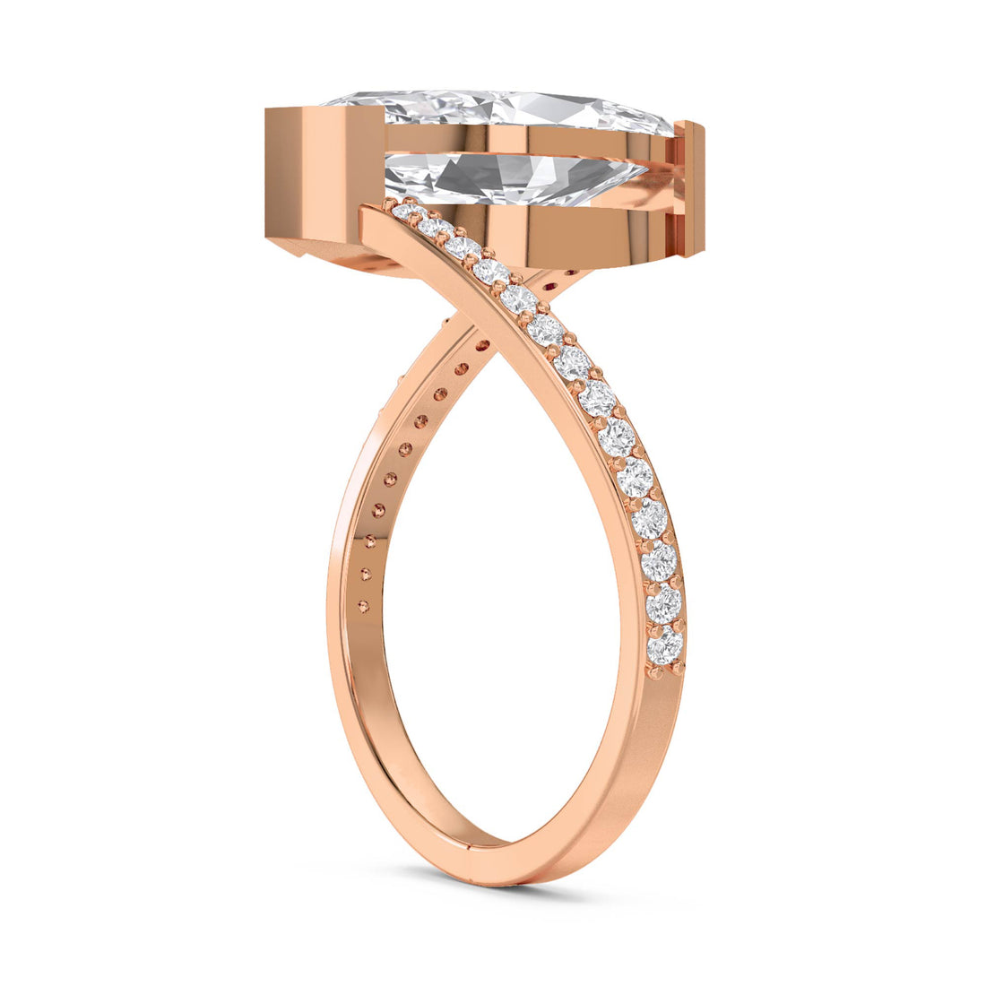 Bezel-Set Marquise Diamond Ring with Split Pavé Shank - Rose Gold - Pose 2