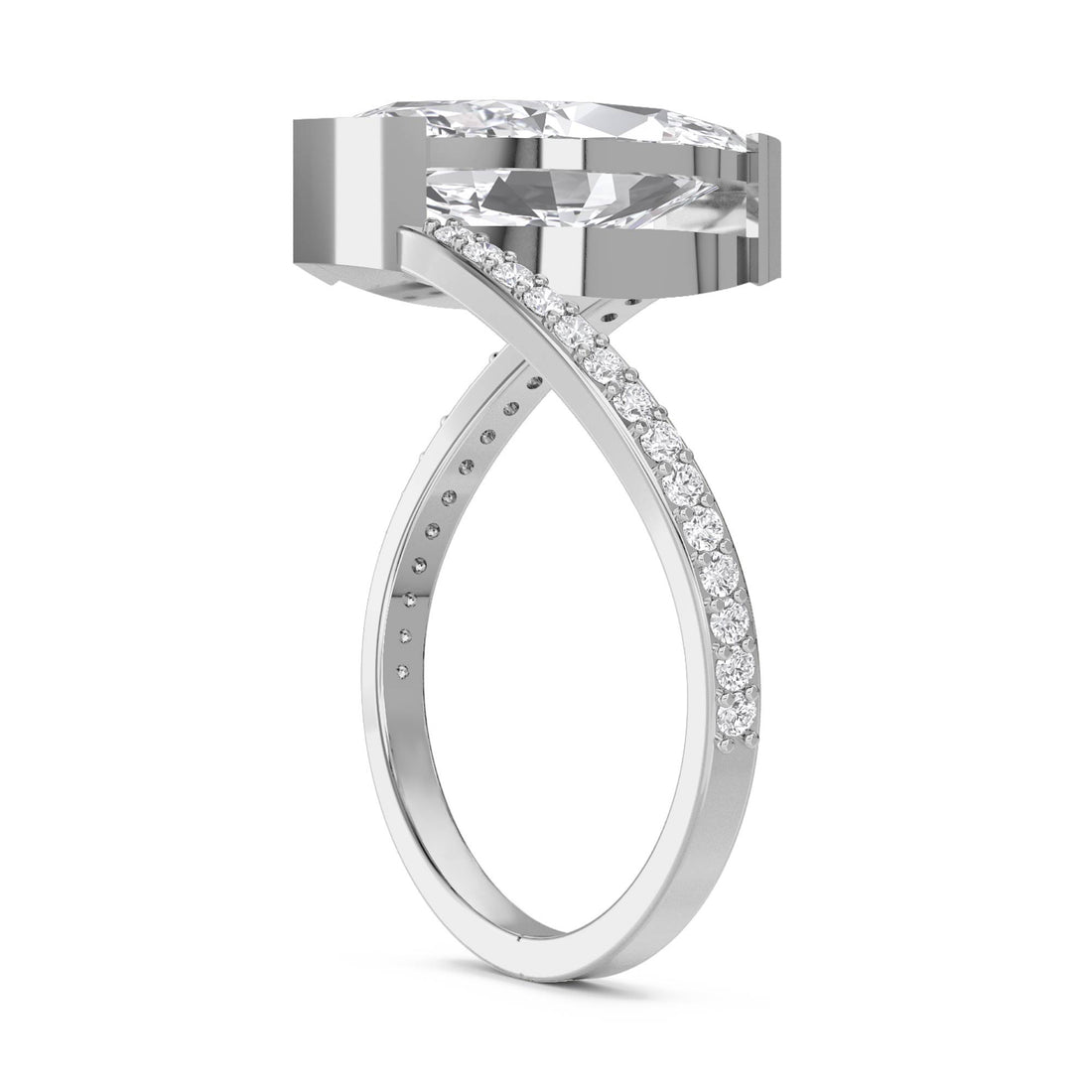 Bezel-Set Marquise Diamond Ring with Split Pavé Shank (Silver) - image 1