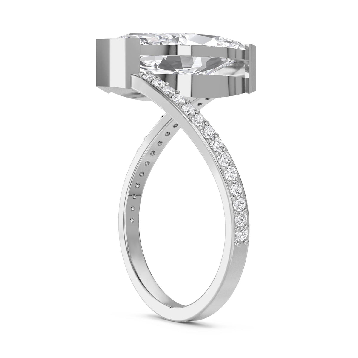 Bezel-Set Marquise Diamond Ring with Split Pavé Shank (Silver) - image 2