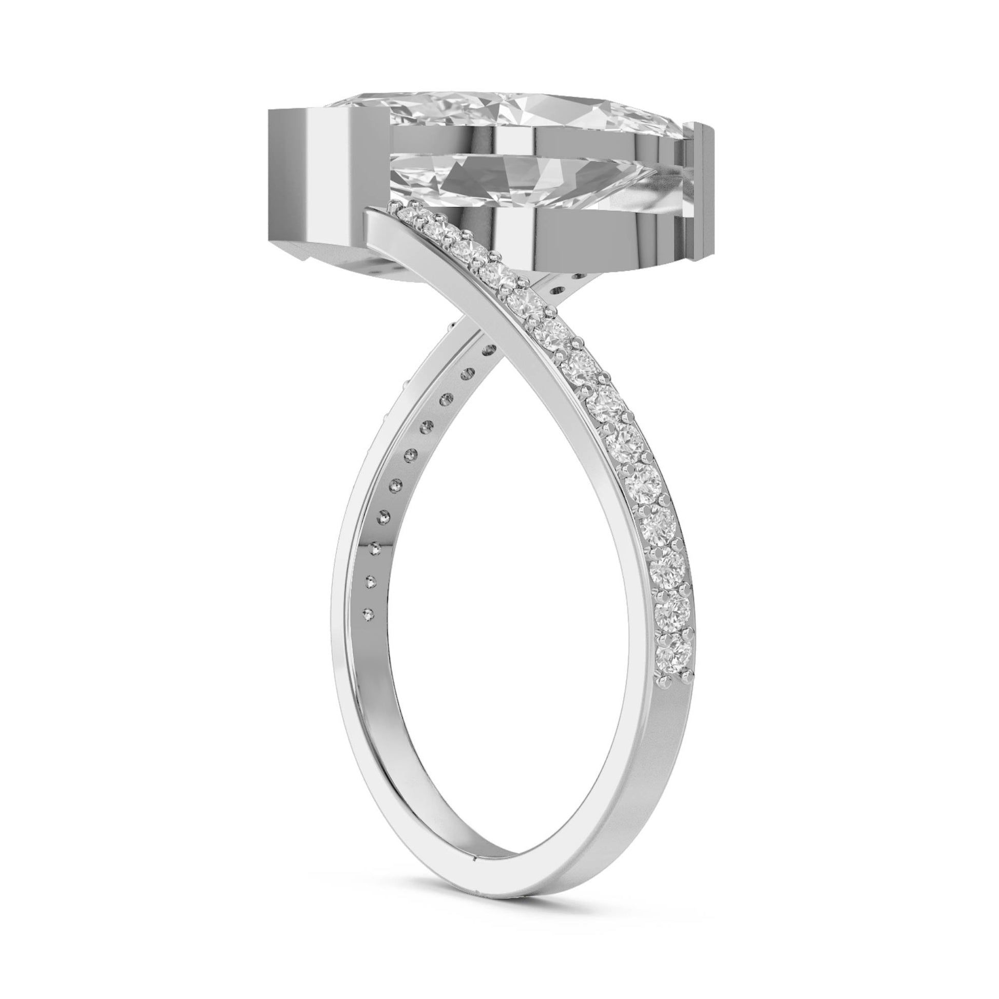 Bezel-Set Marquise Diamond Ring with Split Pavé Shank (Silver) - image 2