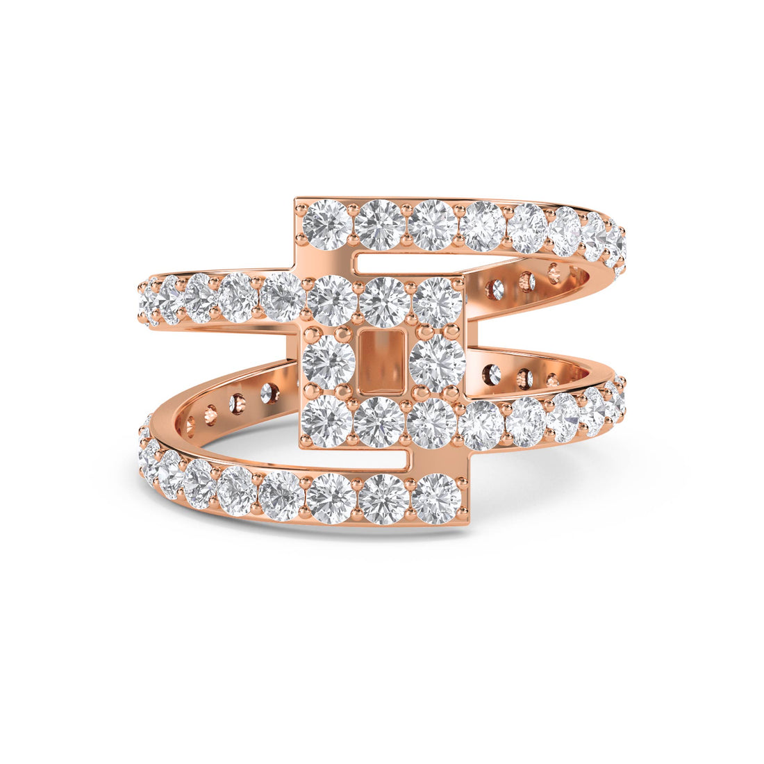 Architectural Diamond Ring with Baguette Accent - Rose Gold - Pose 1