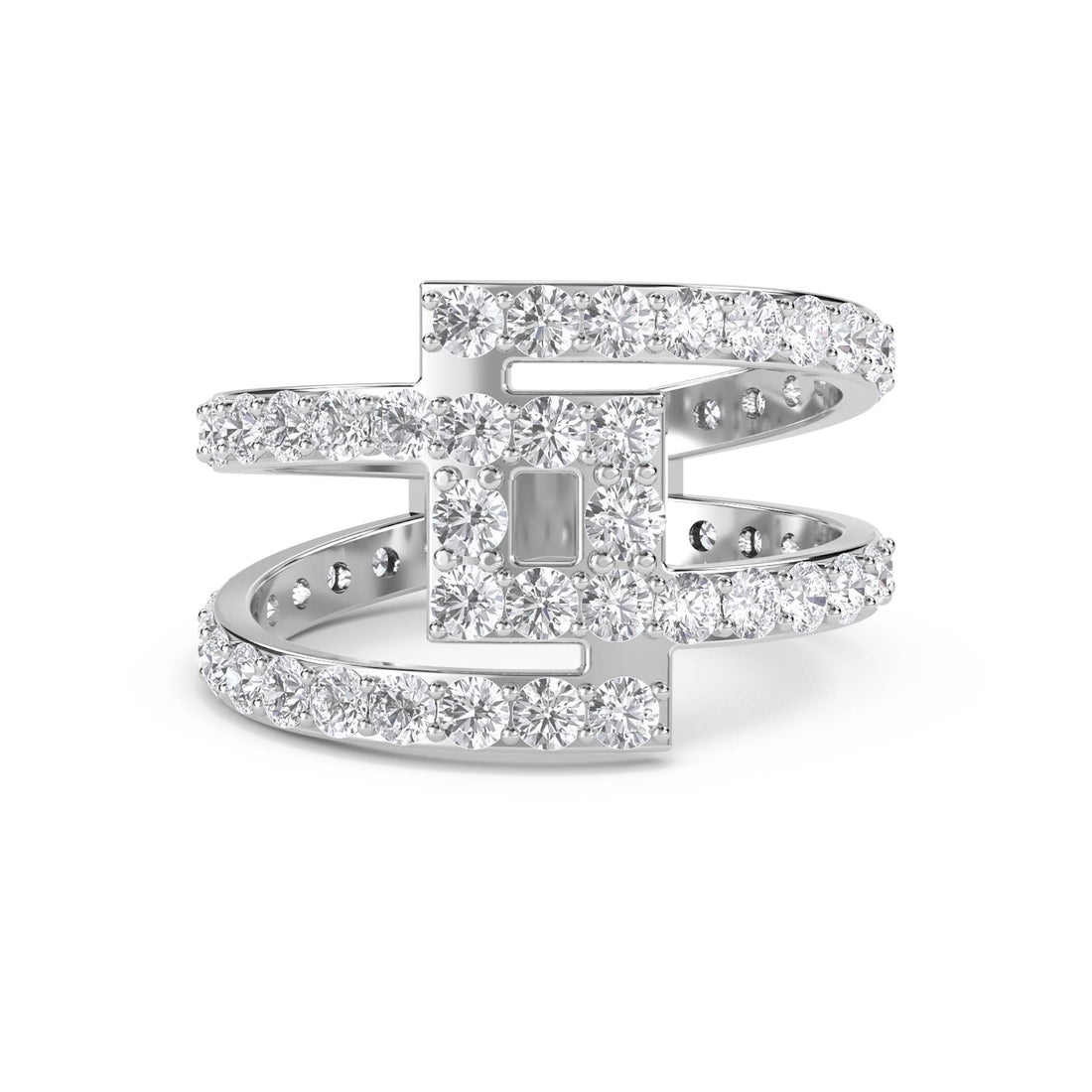 Architectural Diamond Ring with Baguette Accent - White Gold - Pose 1