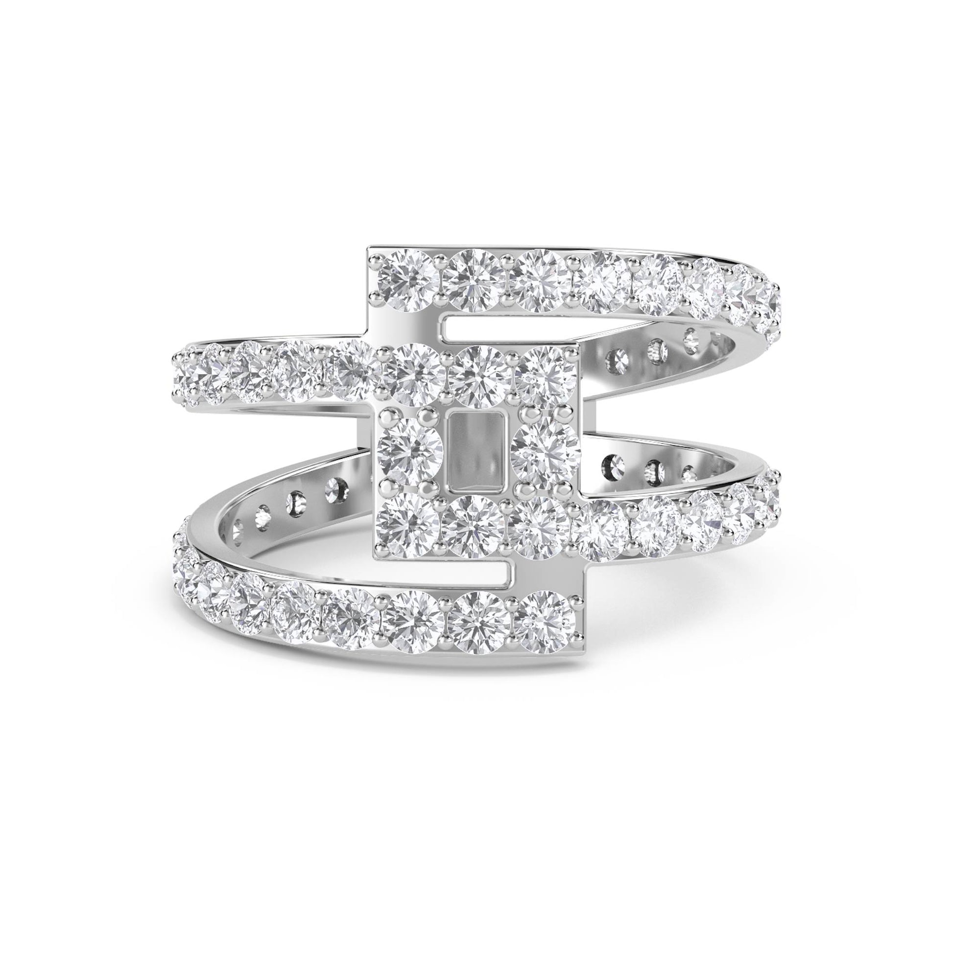 Architectural Diamond Ring with Baguette Accent - White Gold - Pose 1
