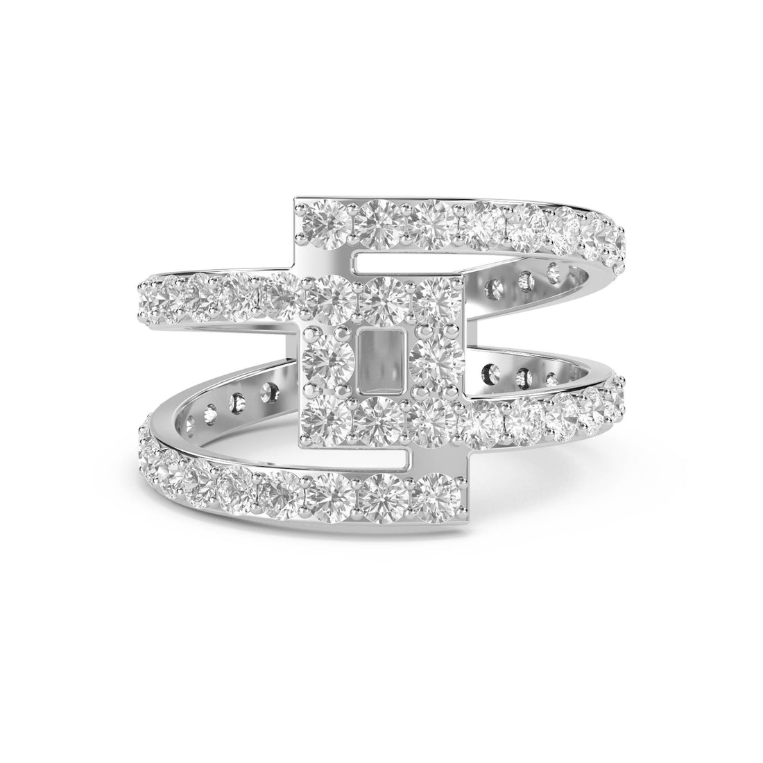 Architectural Open Double Band Diamond Ring (Silver) - image 1