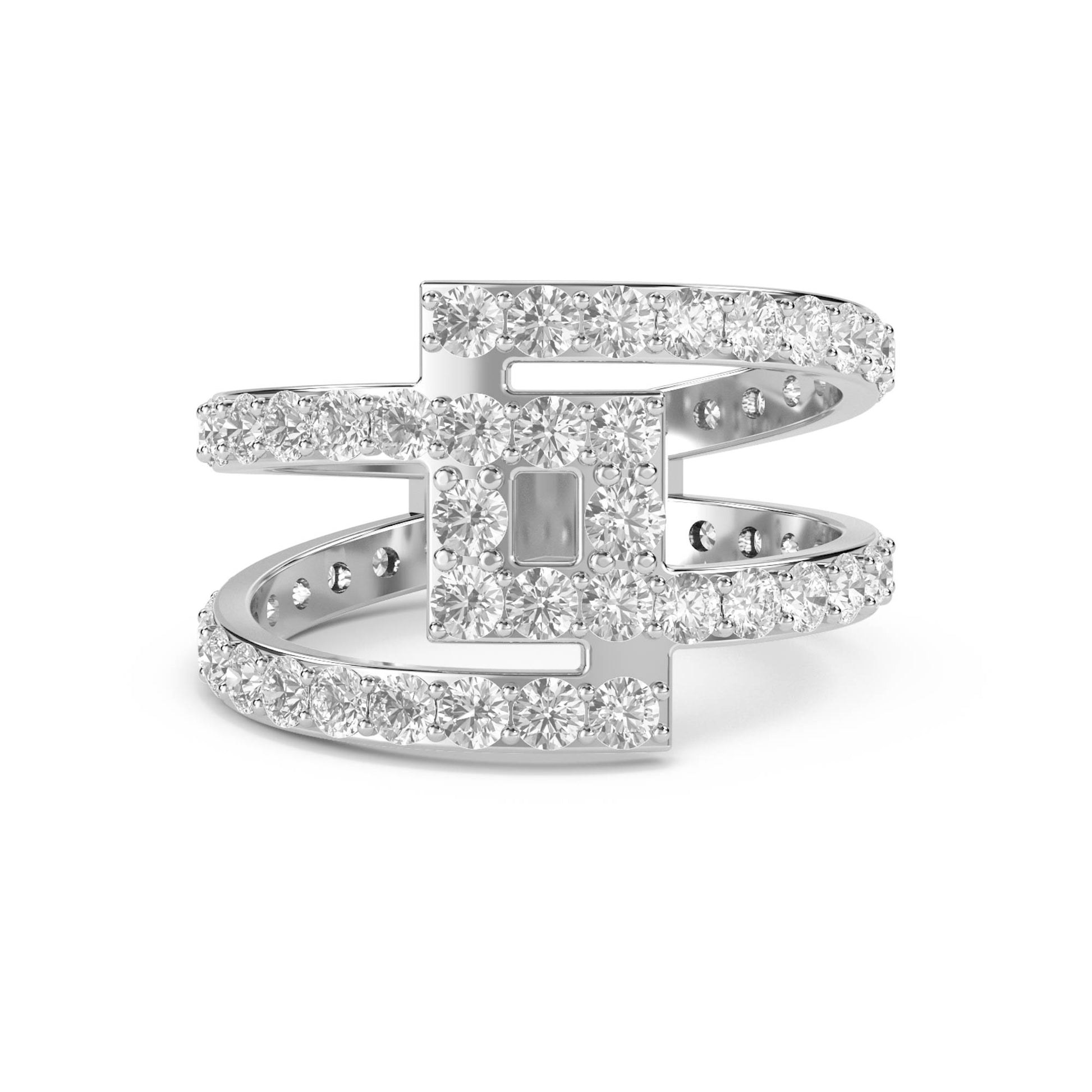 Architectural Open Double Band Diamond Ring (Silver) - image 1