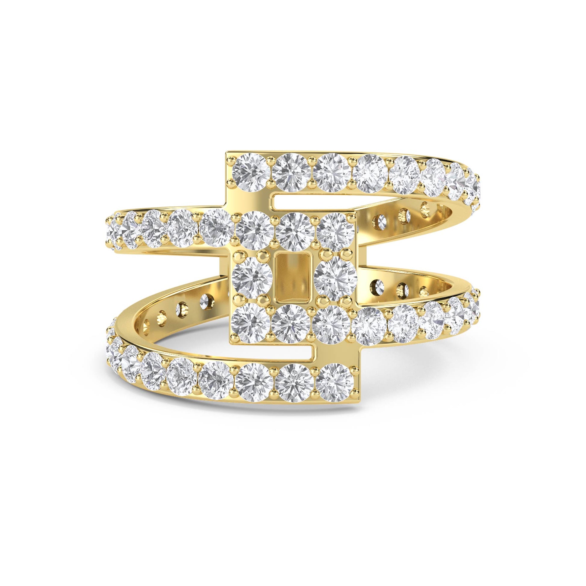 Architectural Diamond Ring with Baguette Accent - Yellow Gold - Pose 1