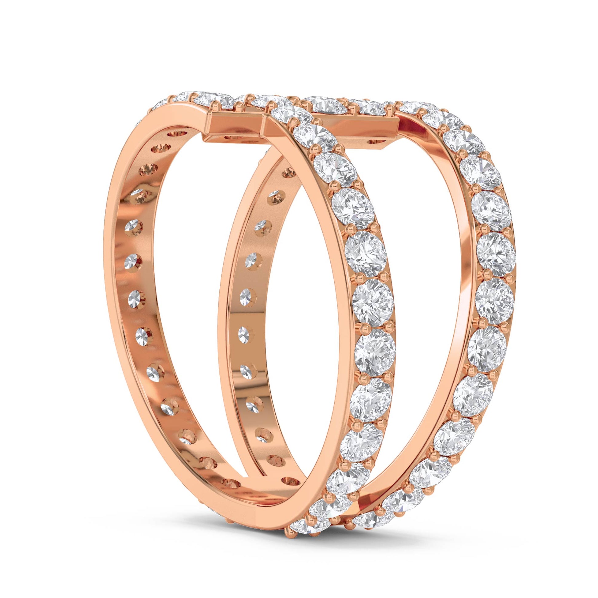 Architectural Diamond Ring with Baguette Accent - Rose Gold - Pose 2