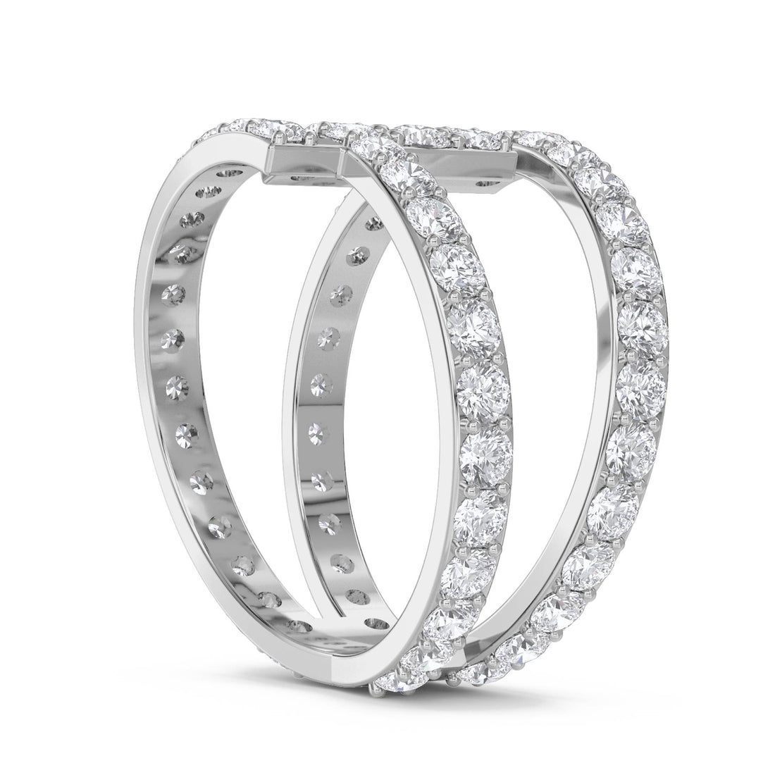 Architectural Open Double Band Diamond Ring (Silver)