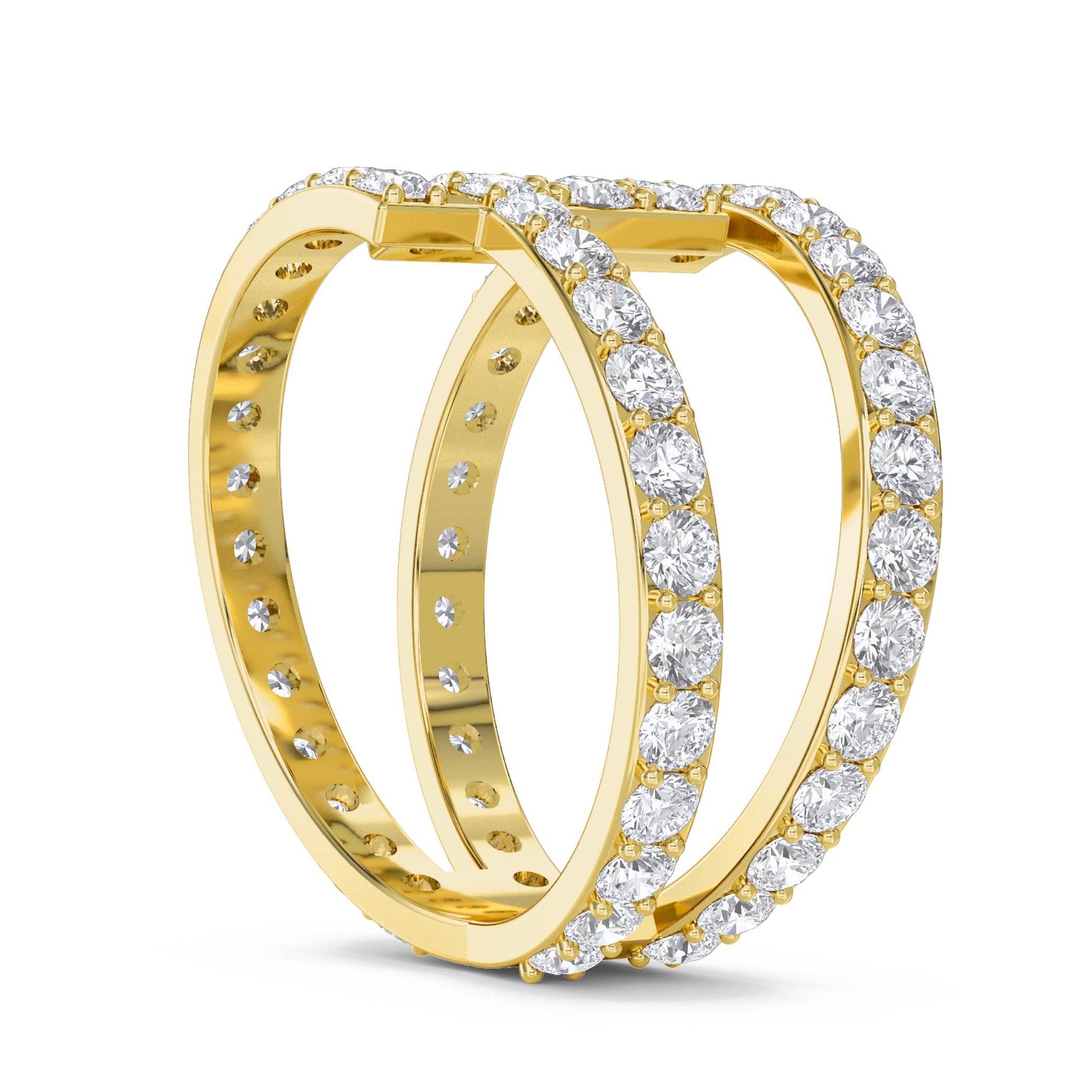 Architectural Diamond Ring with Baguette Accent - Yellow Gold - Pose 2