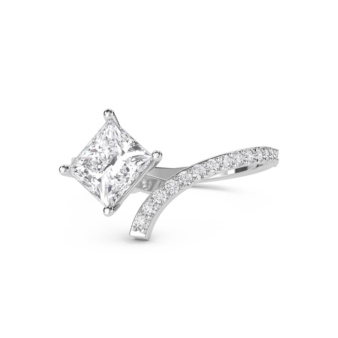 Princess Cut Diamond Crossover Ring with Pavé Curve (Silver) - image 1
