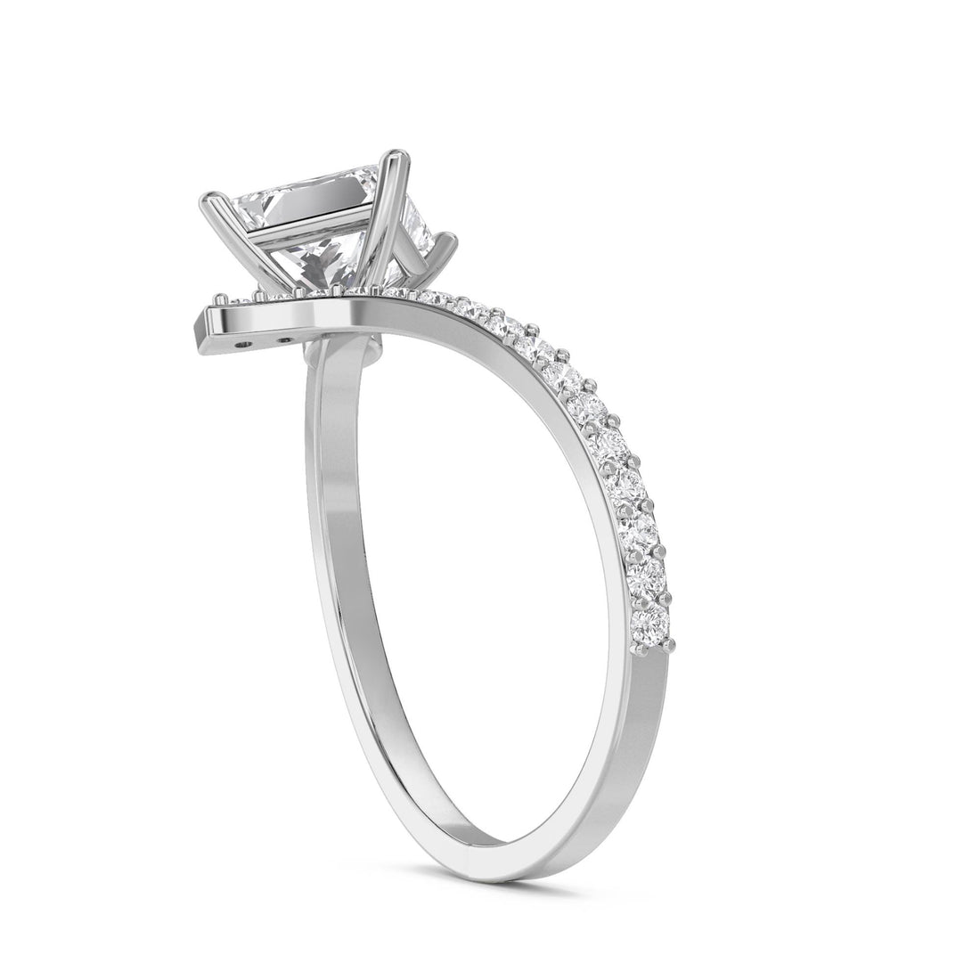 Princess Cut Diamond Crossover Ring with Pavé Curve (Silver) - image 1