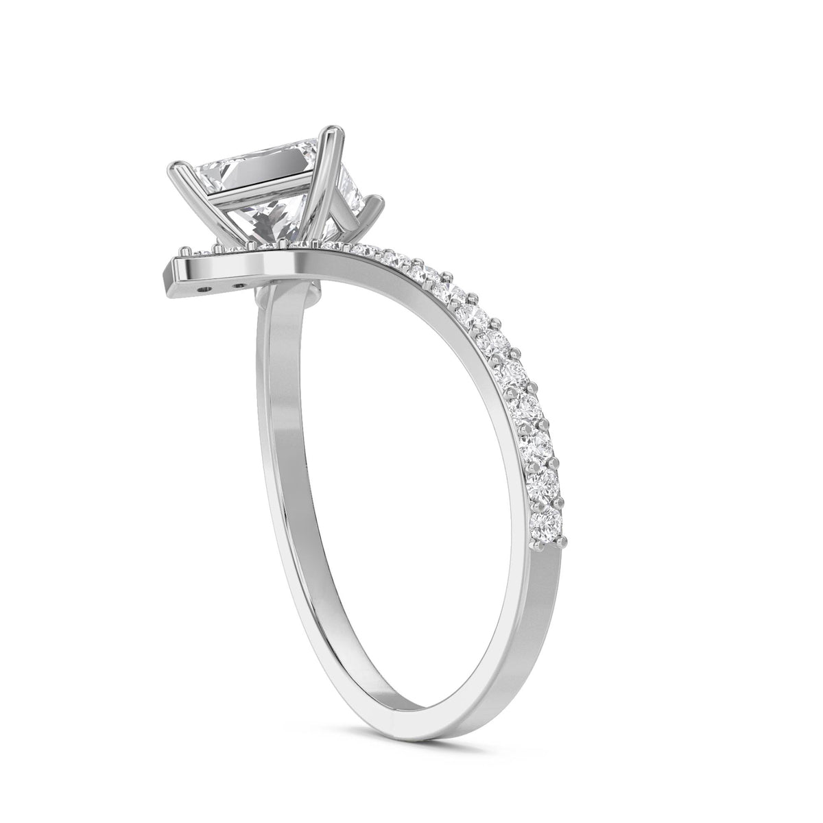 Princess Cut Diamond Crossover Ring with Pavé Curve (Silver) - image 2