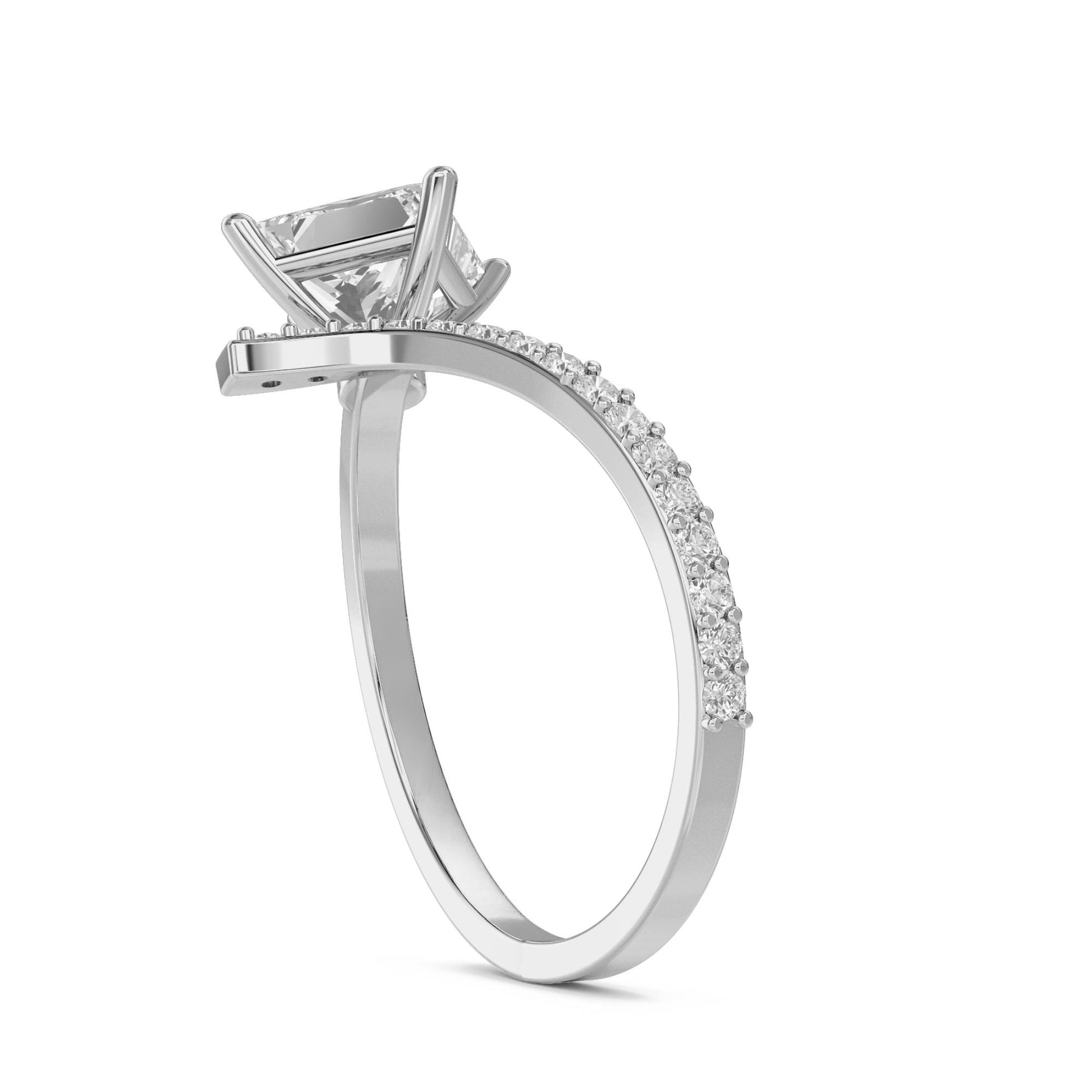 Princess Cut Diamond Crossover Ring with Pavé Curve (Silver) - image 2