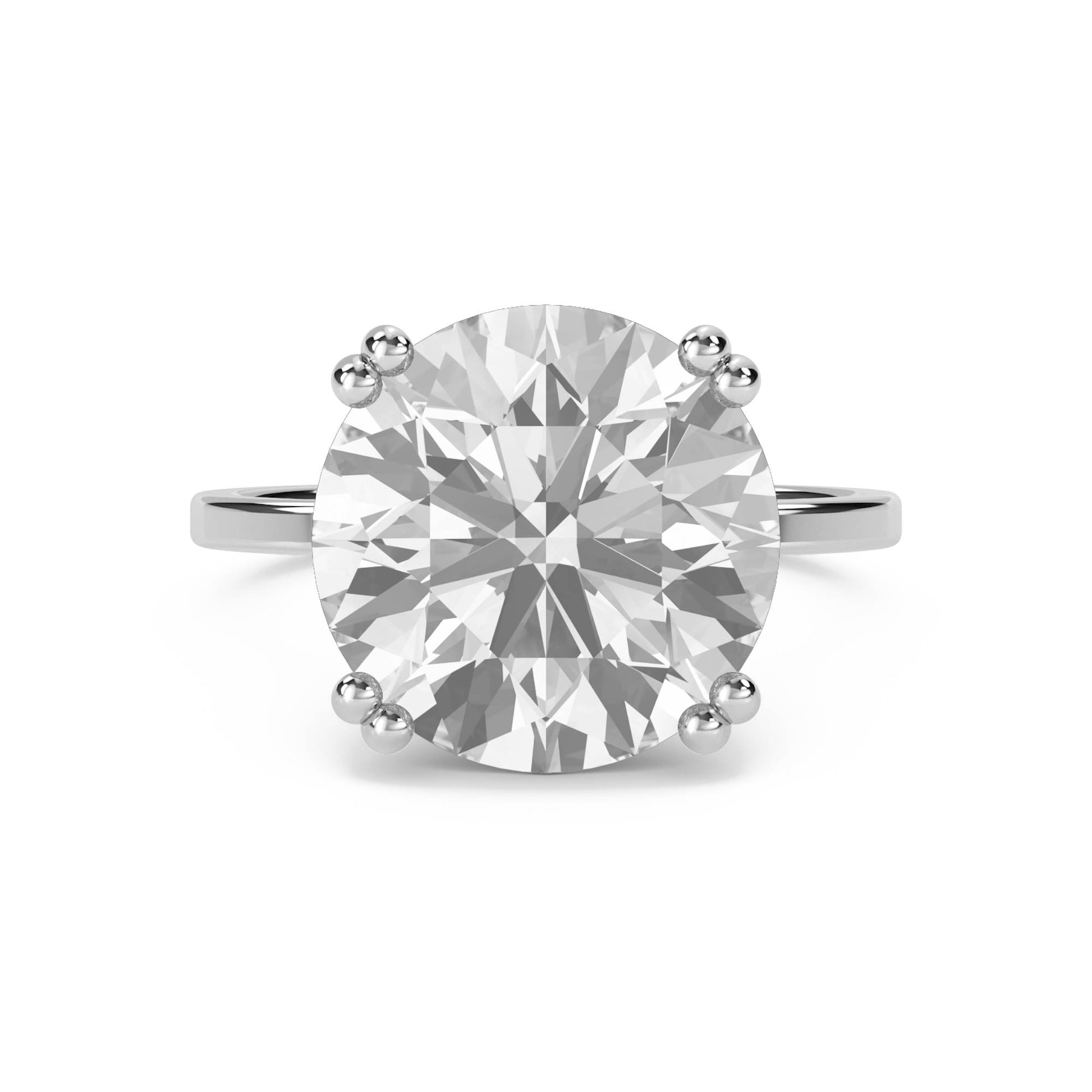 Round Solitaire Diamond Ring with Sculpted Prongs (Silver) - image 1