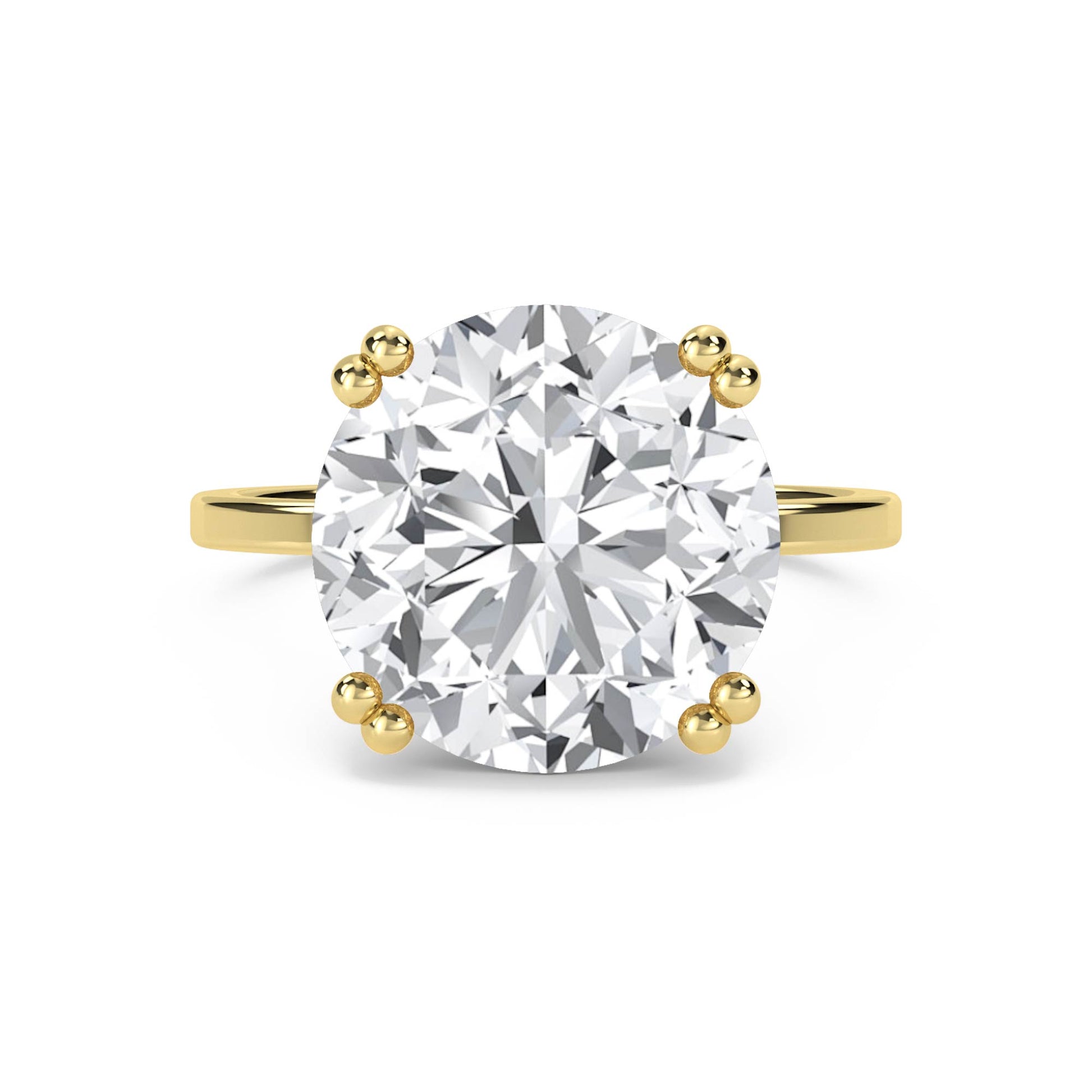 Round Solitaire Diamond Ring with Sculpted Prongs - Yellow Gold - Pose 1